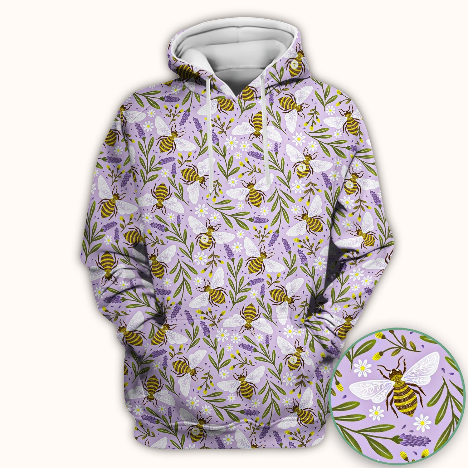 Cute Lavender Bee Floral Pattern Scrub Top, Comfortable Scrubs for Nurses