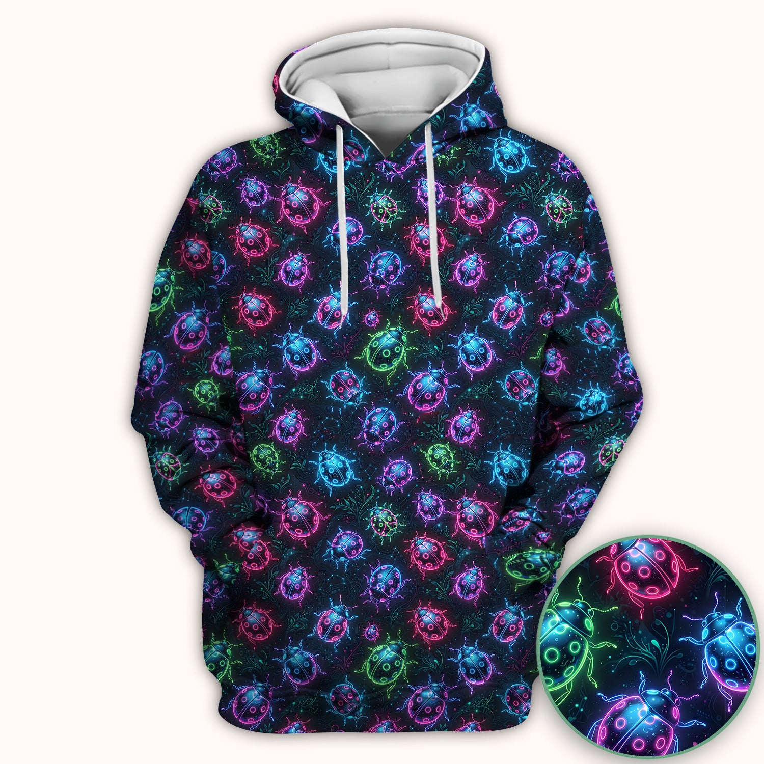 Colorful Neon Ladybug Pattern Scrub Top, Comfortable Scrubs for Nurses