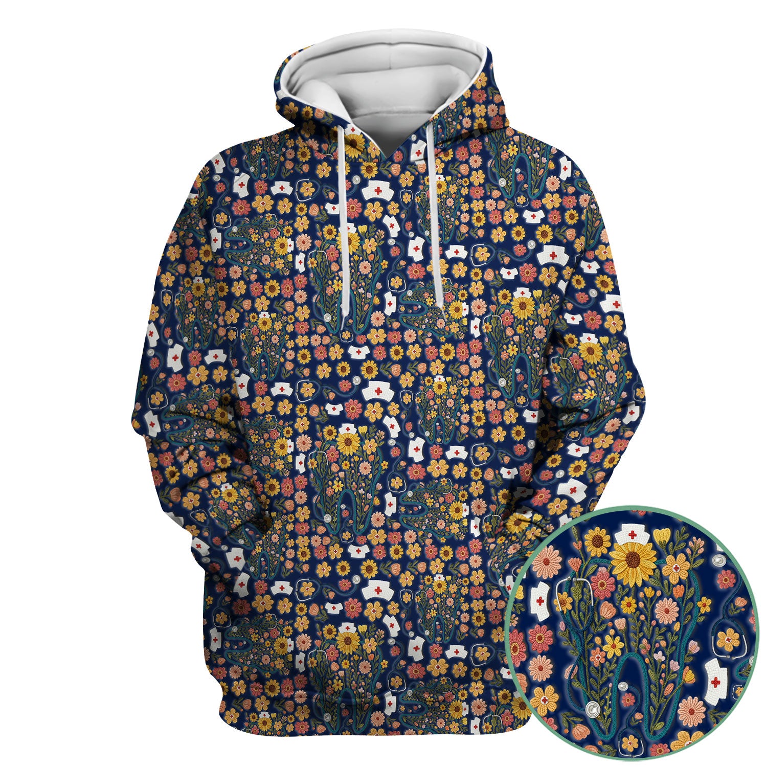 Boho Floral Tooth Scrub Top - Aesthetic Dental Scrubs for Women - Cute Flower Tooth Pattern Medical Uniform - Hygienist Christmas Gift