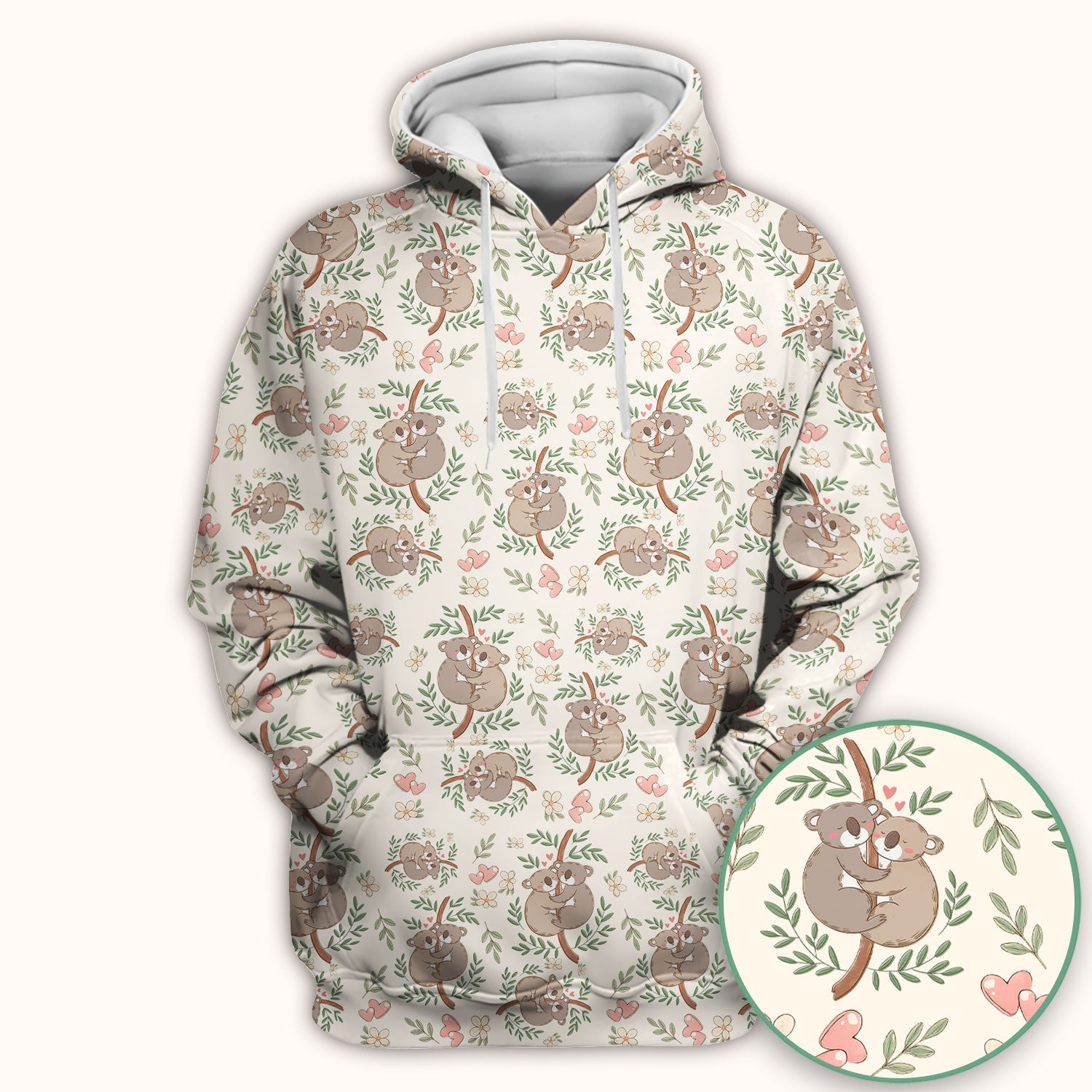 Cute Koala Love Pattern Medical Scrub Top, Breathable Fabrics Nursing Uniform