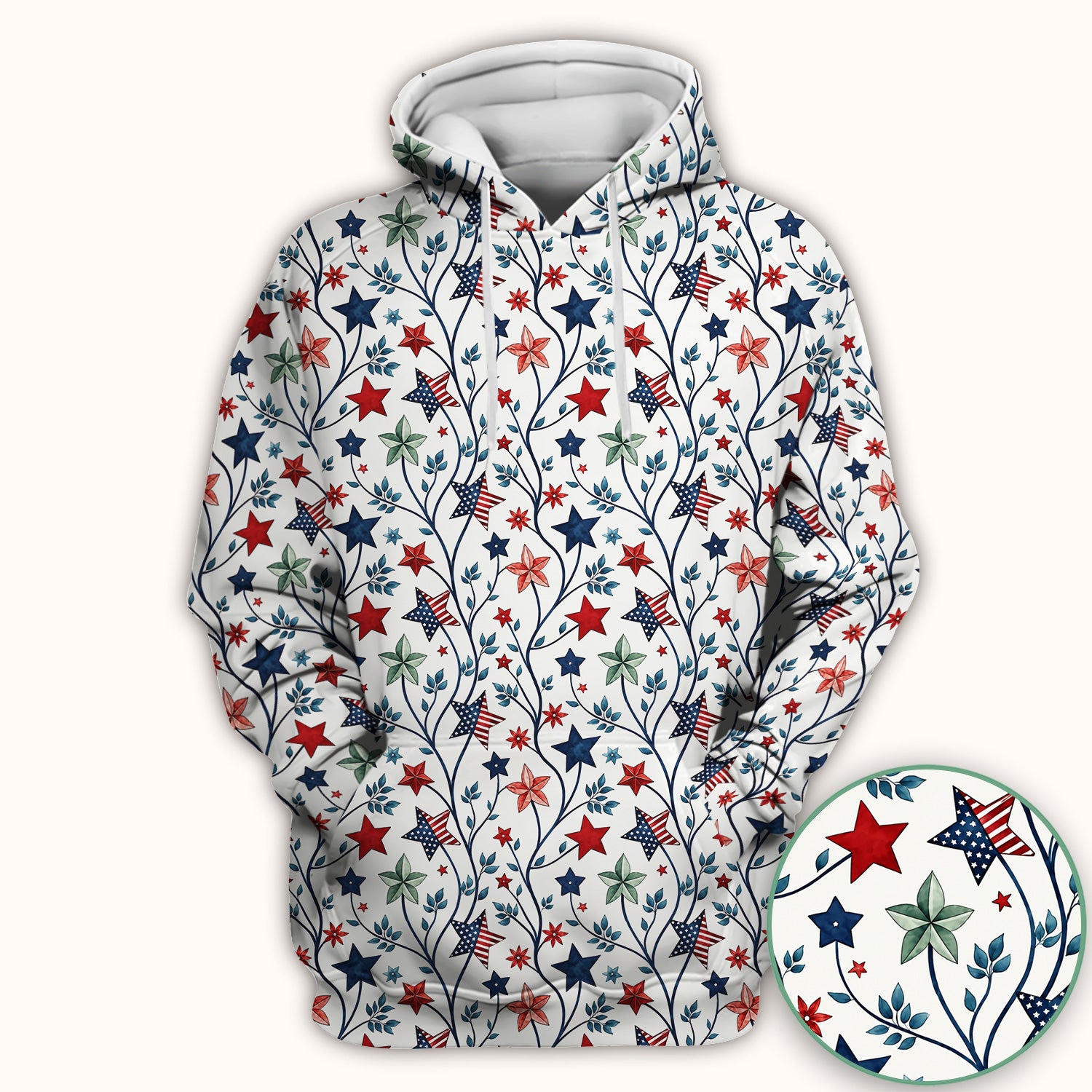 Patriotic Star Vine Floral Print Scrub Top, Comfortable Scrubs for Nurses