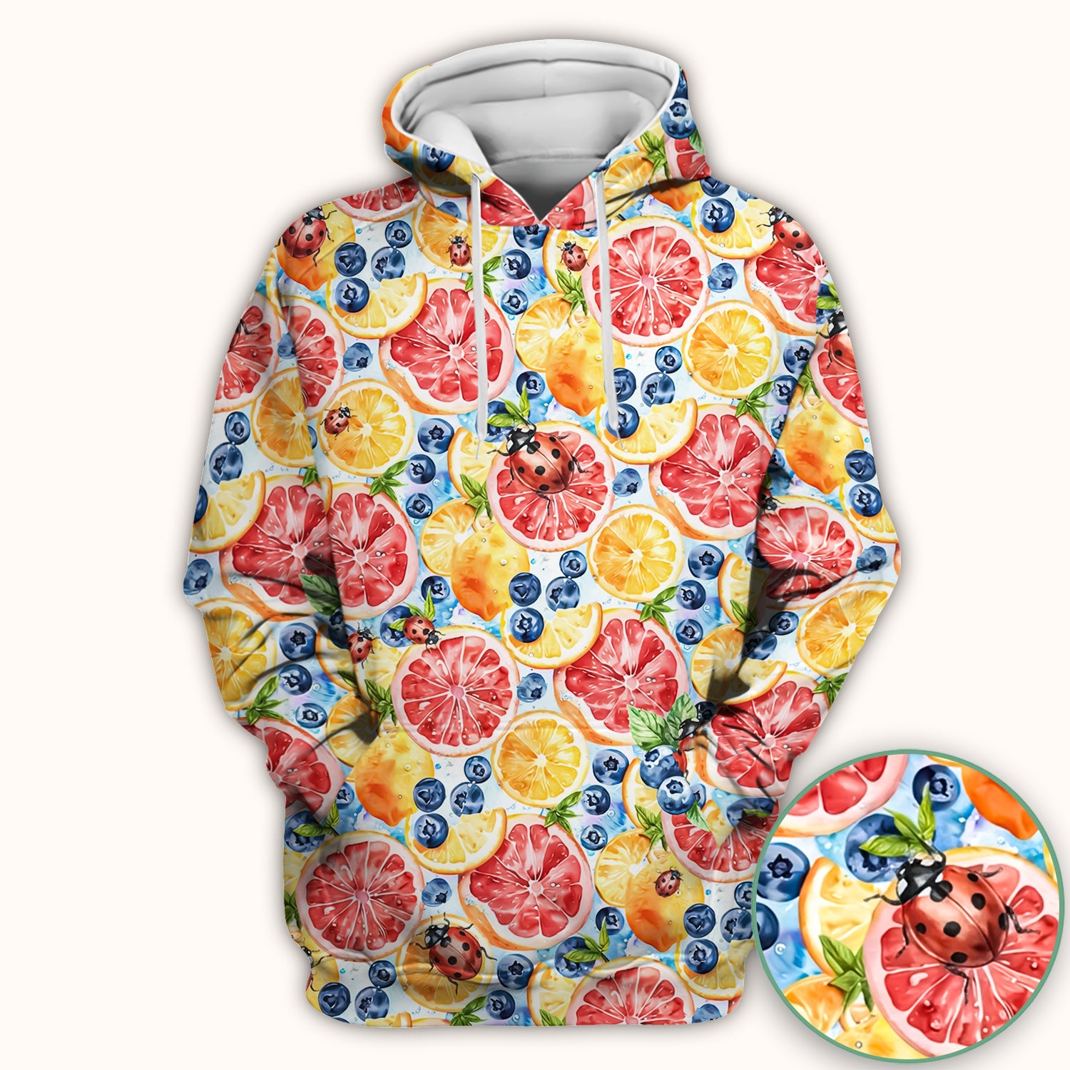 Cute Citrus Berry Ladybug Pattern Scrub Top, Comfortable Scrubs for Nurses