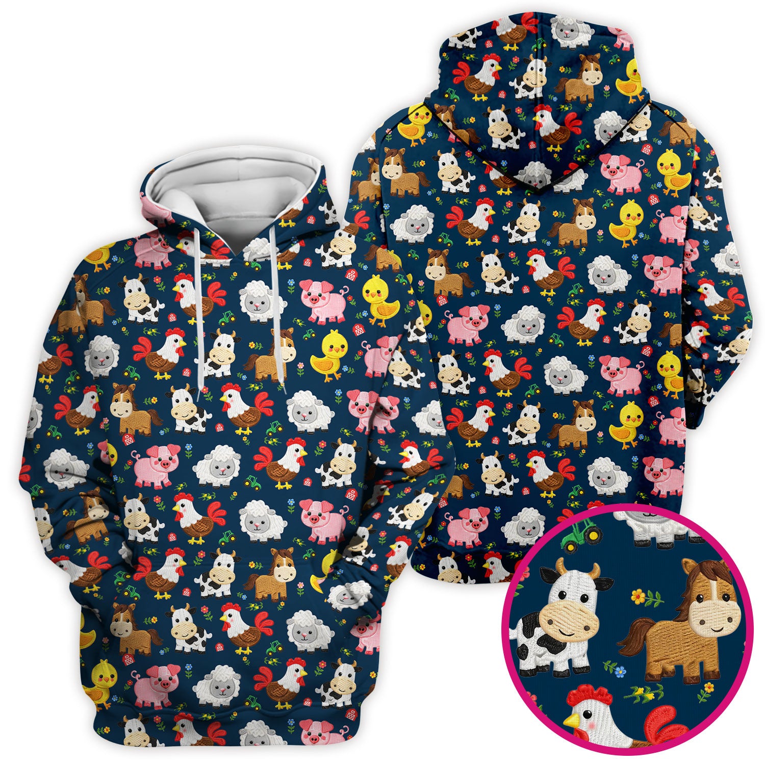 Cartoon Farm Animal Pattern Scrub Top, Breathable Fabrics Nursing Uniform