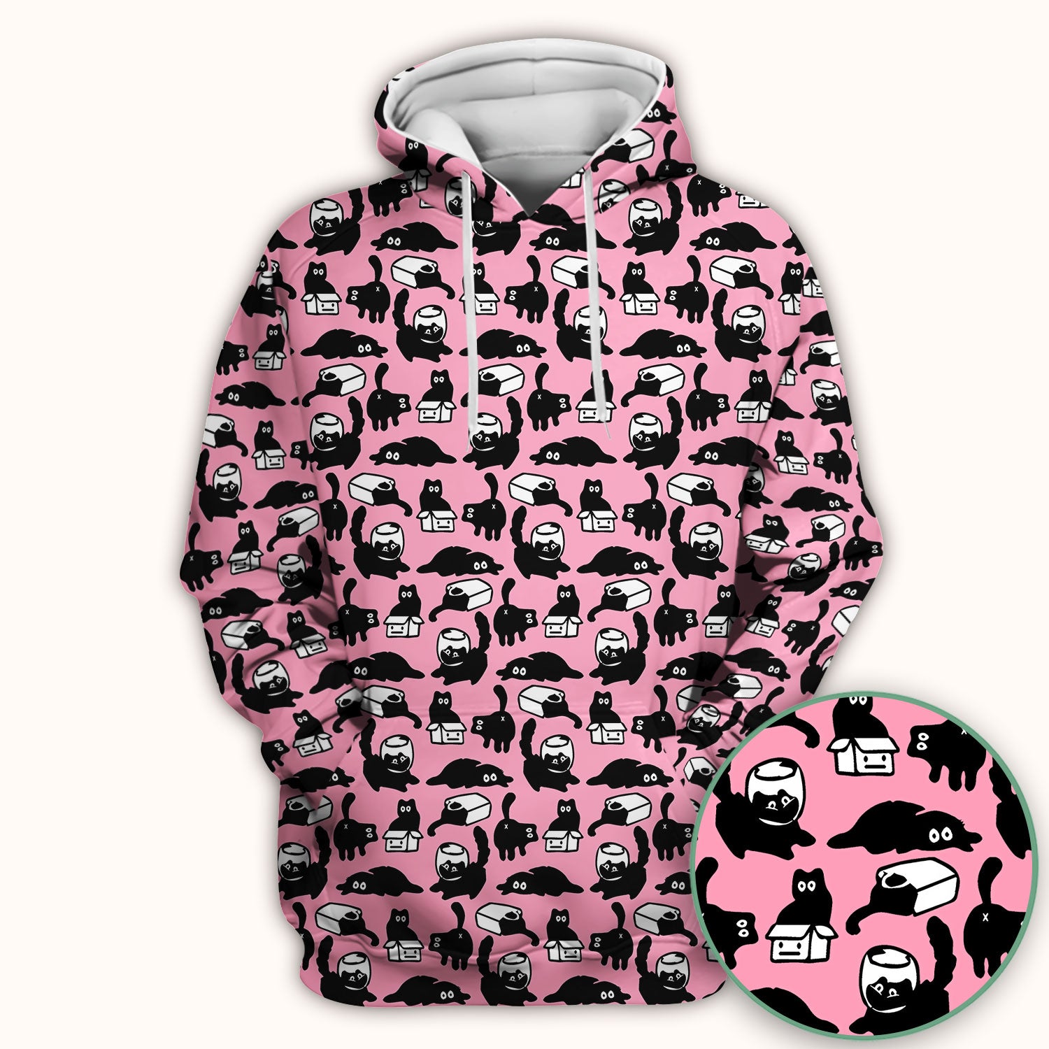 Dark Playful Cat Cartoon Pattern Scrub Top, Comfortable Scrubs for Nurses