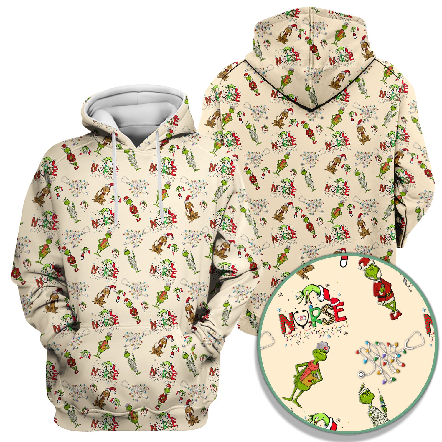 Christmas Nurse Scrub Top for Women - Funny Grinch Nursing Scrub Shirt Multi Color - Cute Holiday Medical Work Shirt with Pockets