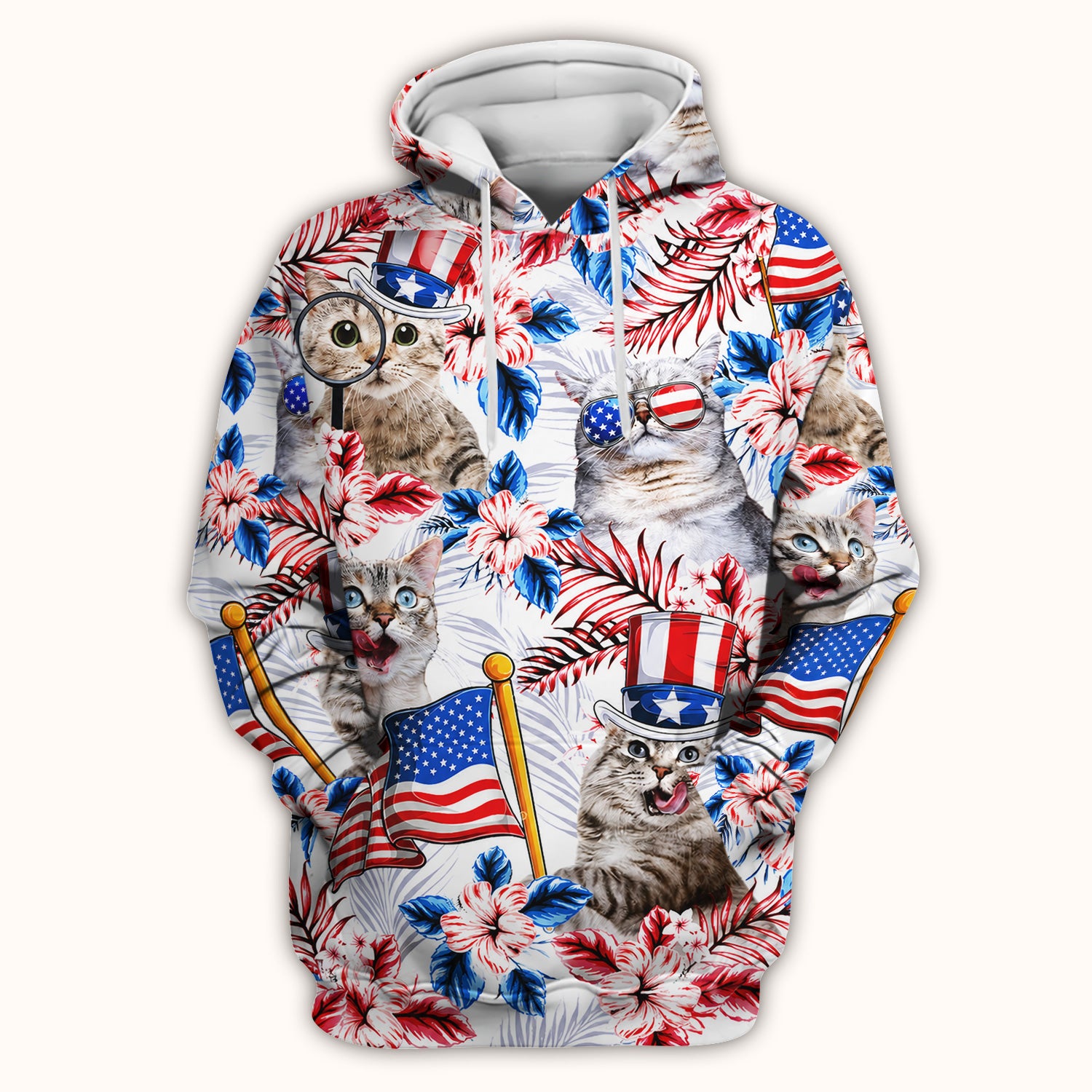 Patriotic Cat with USA Flag Scrub Top, Comfortable Scrubs for Nurses