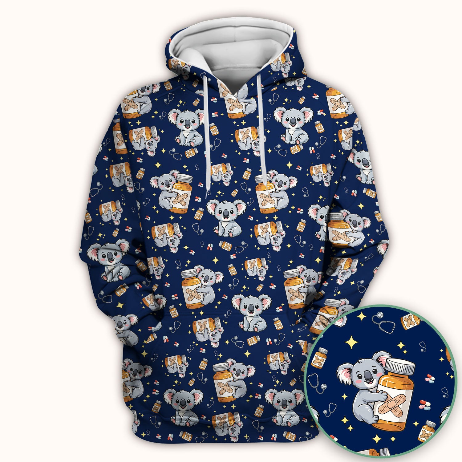 Cute Koala Nurse Bandage Medicine Print Scrub Top, Comfortable Scrubs for Nurses
