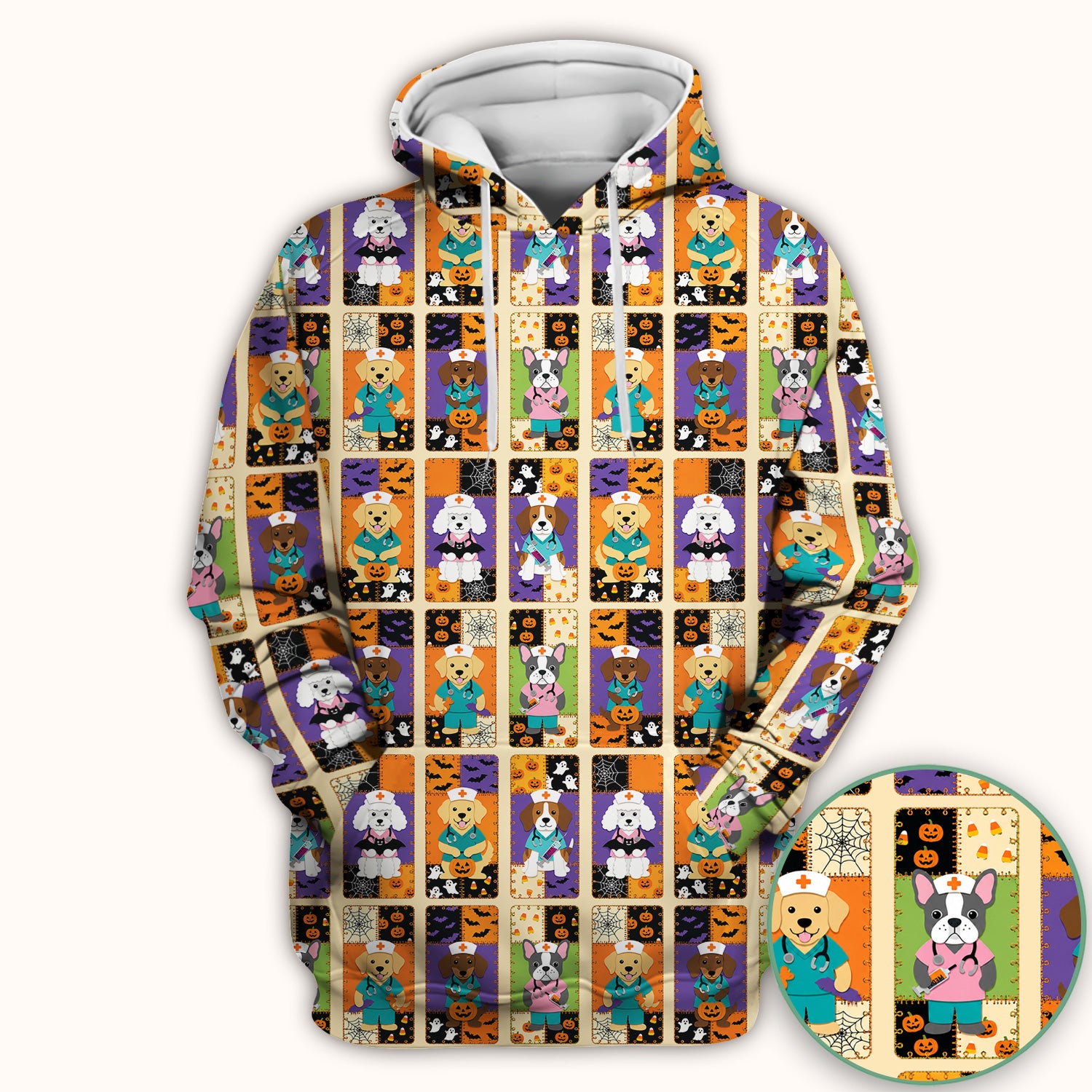 Spooky Halloween Dog Veterinary Scrub Top, Comfortable Scrubs for Nurses