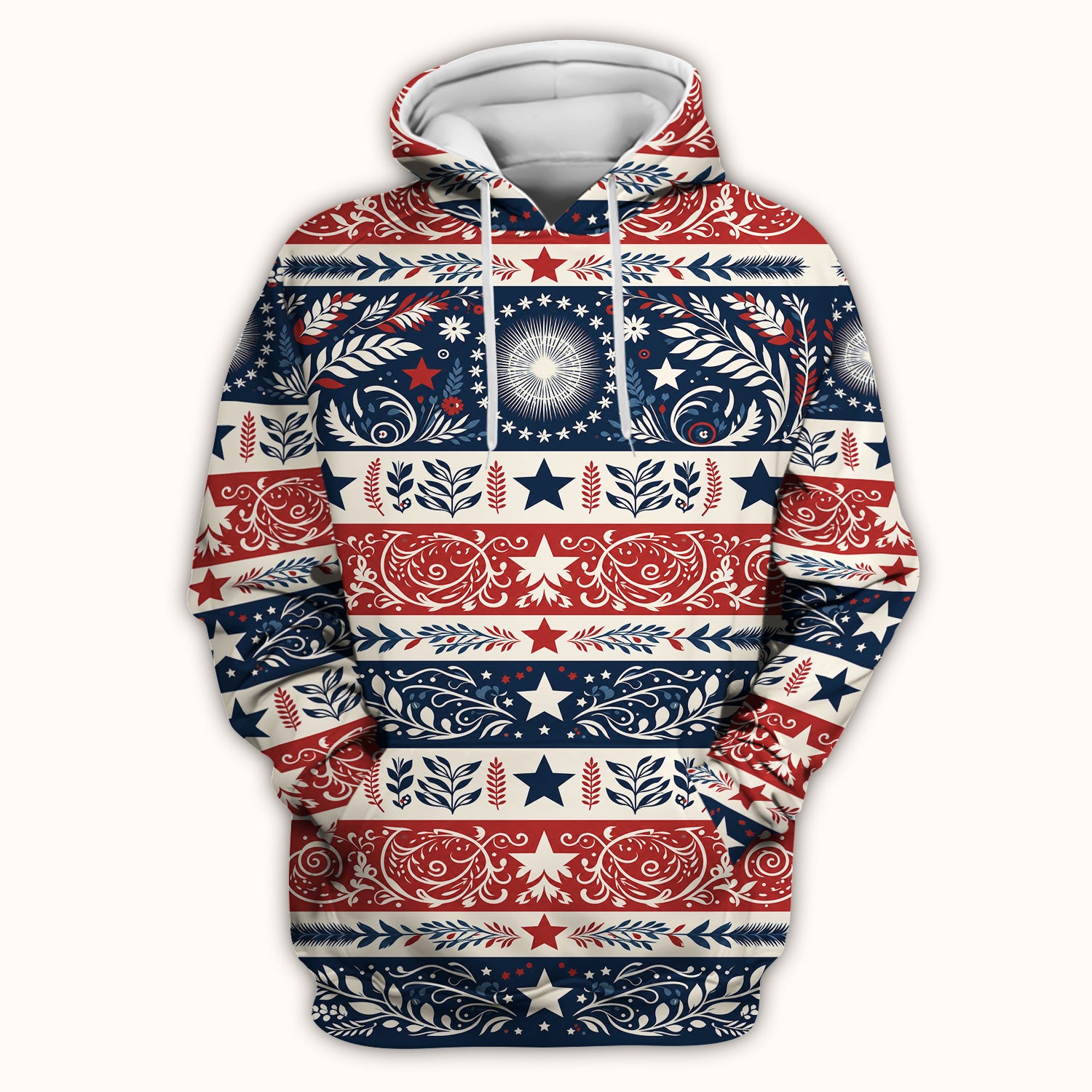 Patriotic Americana Starburst Floral Pattern Scrub Top, Comfortable Scrubs for Nurses