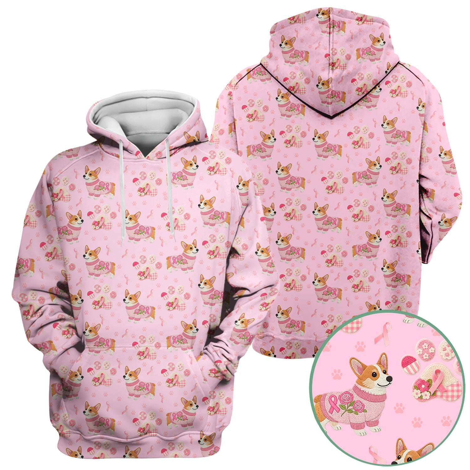 Corgi Pink Ribbon Scrub for Women - Breast Cancer Awareness Shirt - Floral Dog Paw Print Nursing Uniform - Support Gift
