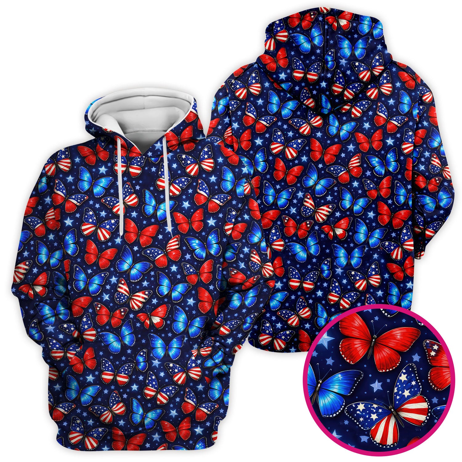 Patriotic Butterfly Stars Pattern Scrubs Top, Comfortable Scrubs for Nurses