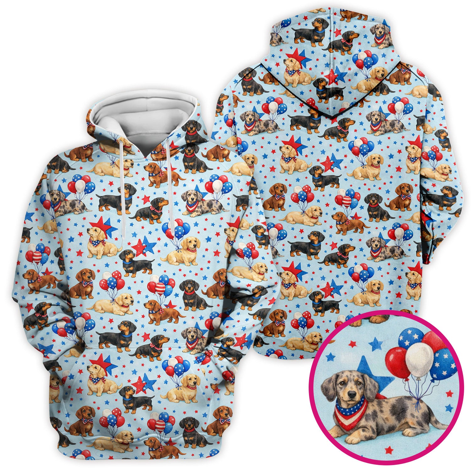 Cute Patriotic Dachshund Balloon Star Pattern Scrub Top, Comfortable Scrubs For Nurses