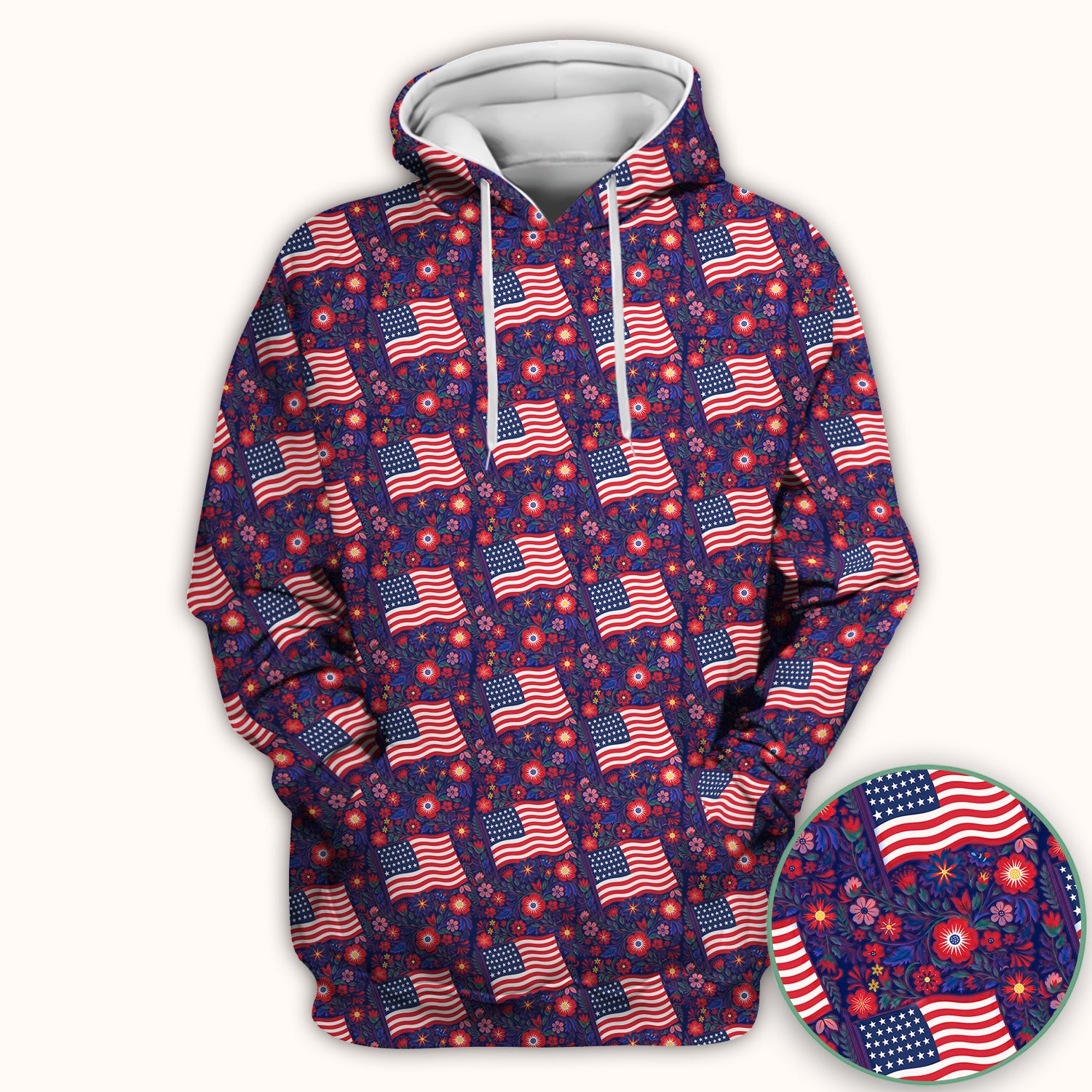 Patriotic USA Flag With Floral Fireworks Pattern Scrub Top, Breathable Fabrics Nursing Uniform