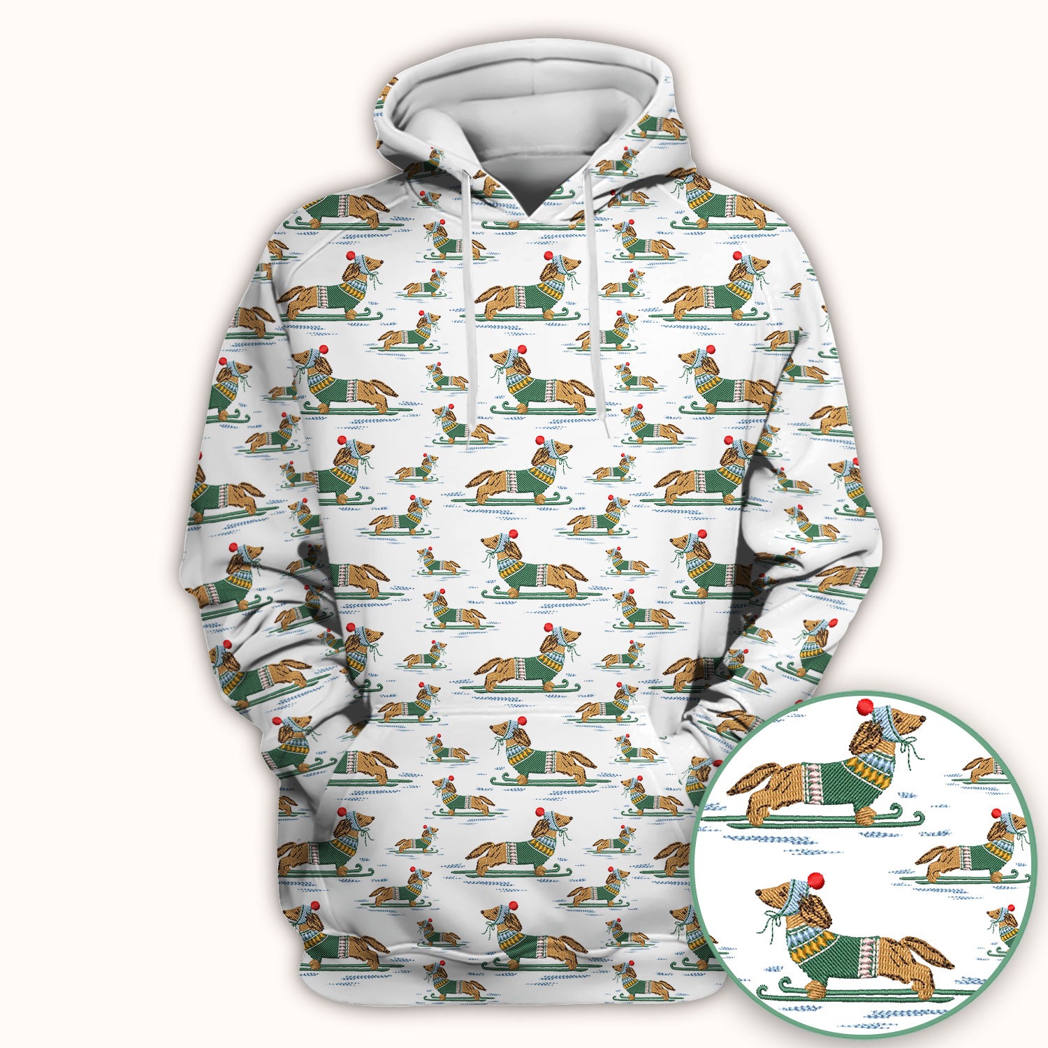 Dachshund Nurse Scrub Top, Wiener Dog Winter Pattern Shirt, Breathable Fabrics Nursing Uniform