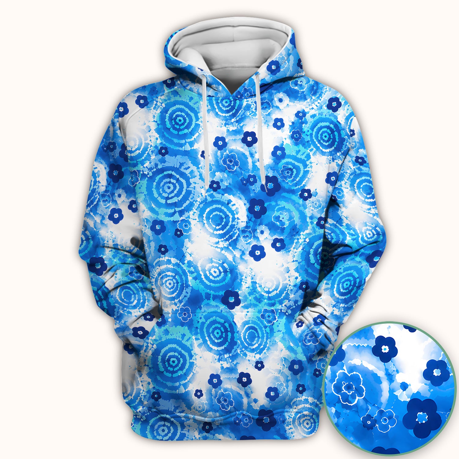 Blue Floral Spiral Nurse Pattern Scrub Top, Breathable Fabrics Nursing Uniform Scrub Top, Comfortable Scrubs for Nurses