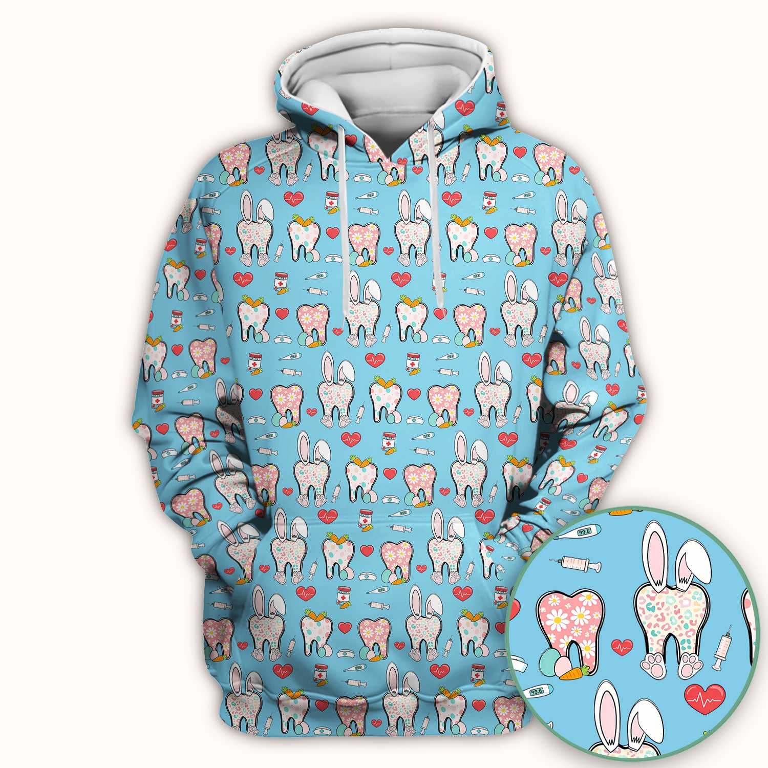 Playful Bunny Dentist Illustration Medical Scrub Top, Comfortable Scrubs for Nurses, Easter