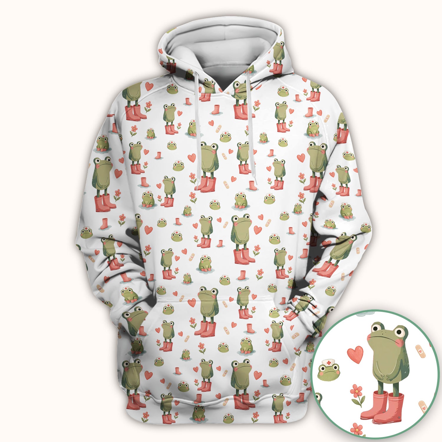 Adorable Frog Boots Heart Pattern Scrub Top, Comfortable Scrubs for Nurses
