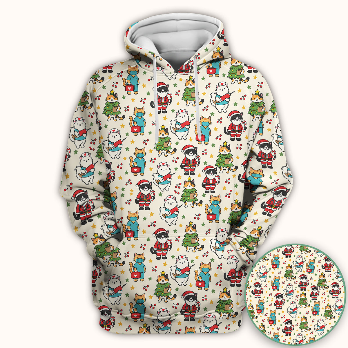 Christmas Cats In Nurse And Santa Outfits Scrub Top, Comfortable Scrubs for Nurses