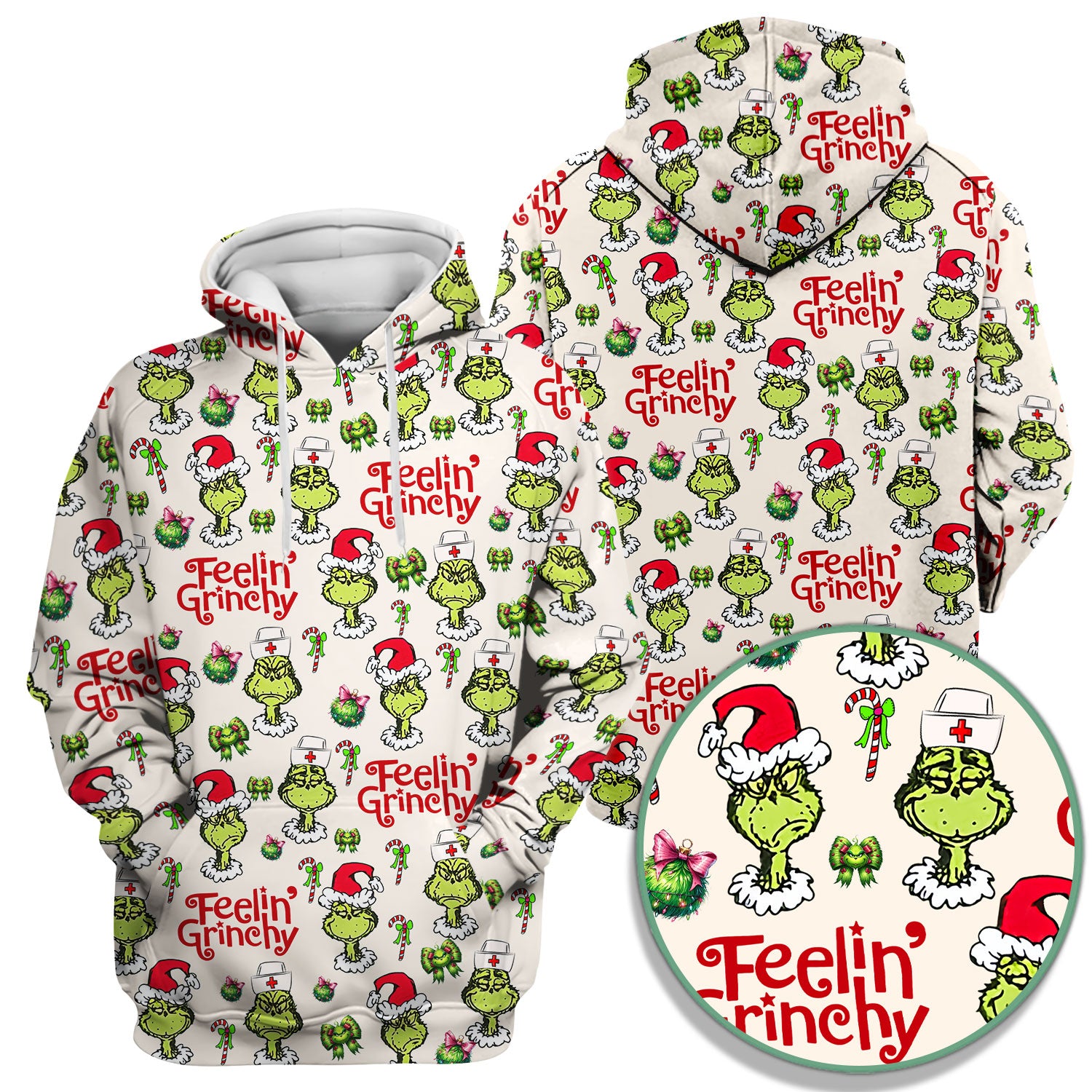 Grinch Nurse Christmas Scrub - Feelin‰۪ Grinchy Top - Funny Holiday Medical Uniform Gift for RN CNA LPN