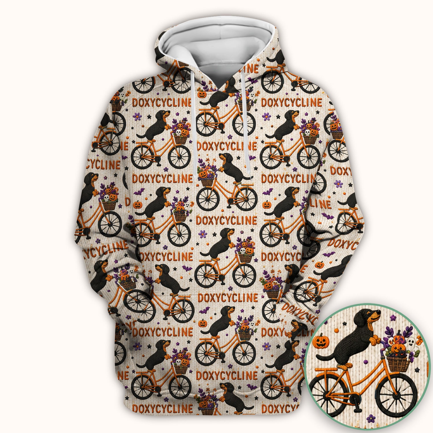 Halloween Dachshund with Doxycycline Bike Print Scrub Top, Comfortable Scrubs for Nurses