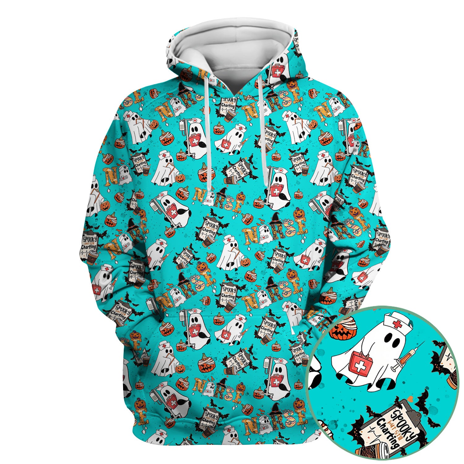 Spooky But Still Charting Halloween Scrub Top - Comfortable Scrubs for Nurses - Funny Boo Pumpkin Nursing Uniform