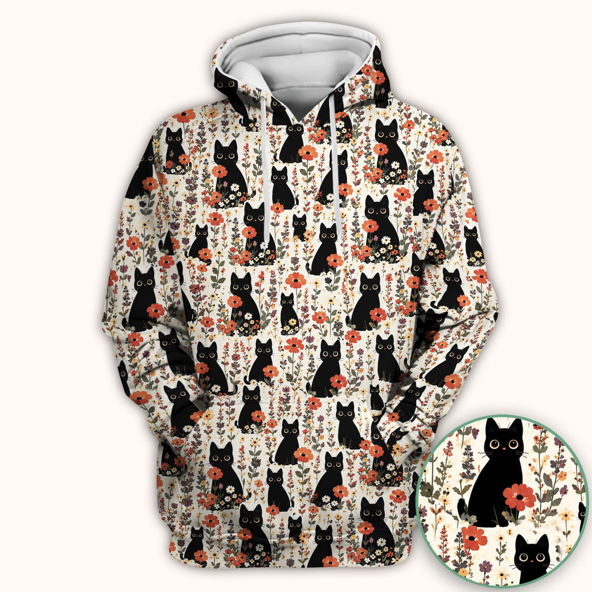 Cute Black Cat Wildflower Pattern Scrub Top, Comfortable Scrubs for Nurses