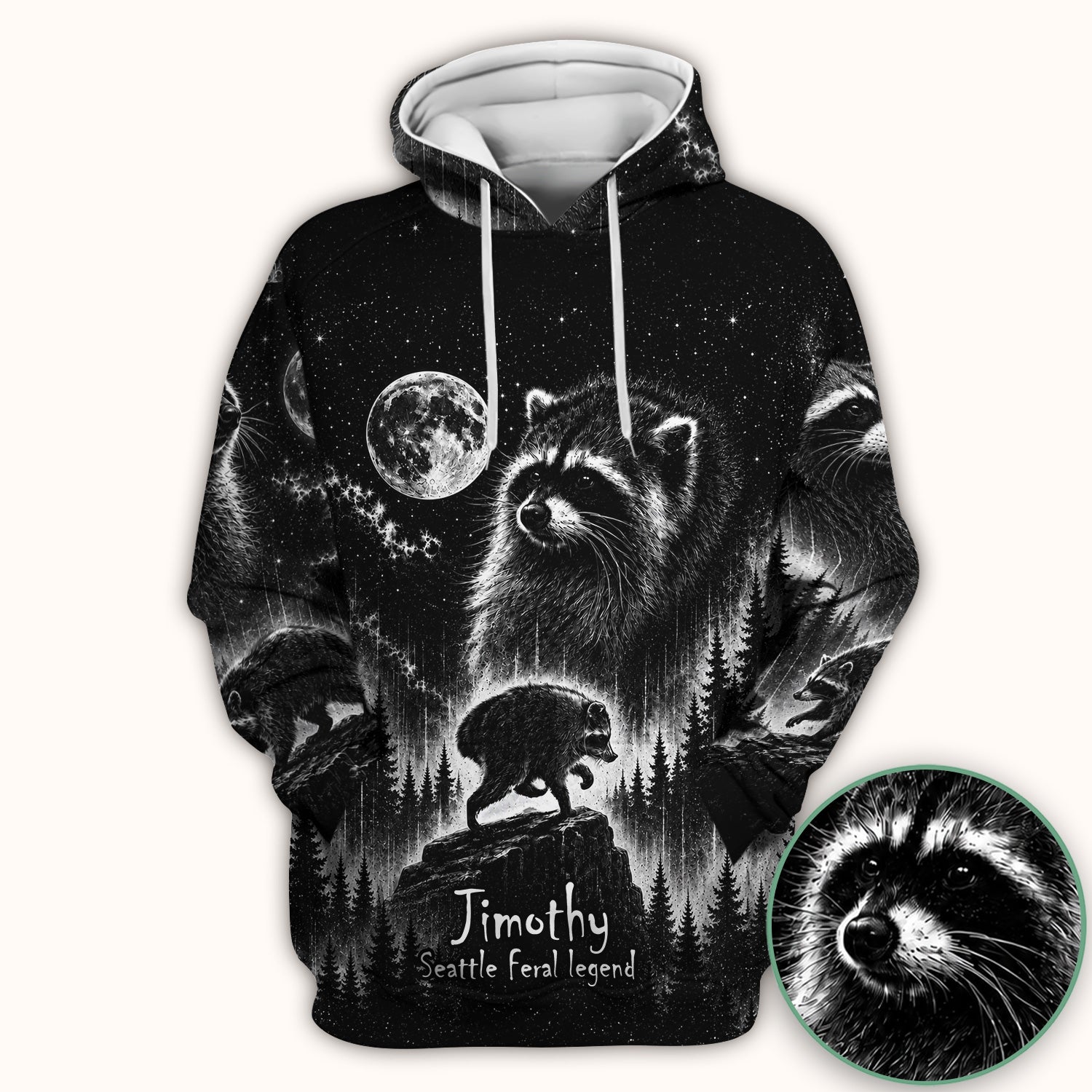 Moonlit Raccoon Forest Print Scrub Top, Comfortable Scrubs for Nurses