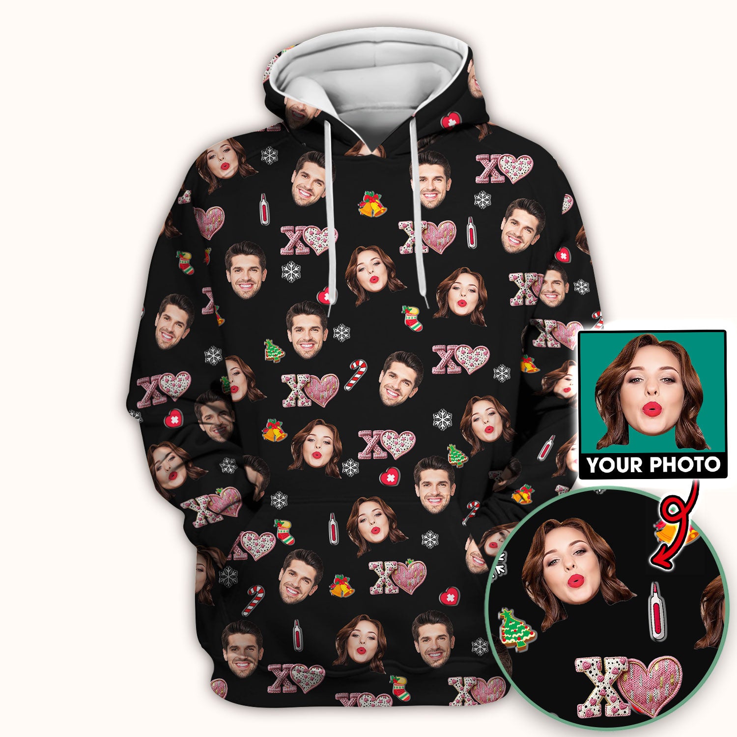 Custom Face Pattern XOXO Scrub Shirt, Personalized Photo Scrub Top, Breathable Fabrics Nursing Uniform