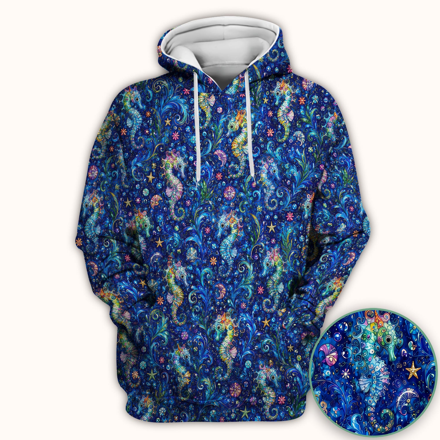 Vibrant Seahorse Ocean Swirl Pattern Scrub Top, Comfortable Scrubs for Nurses