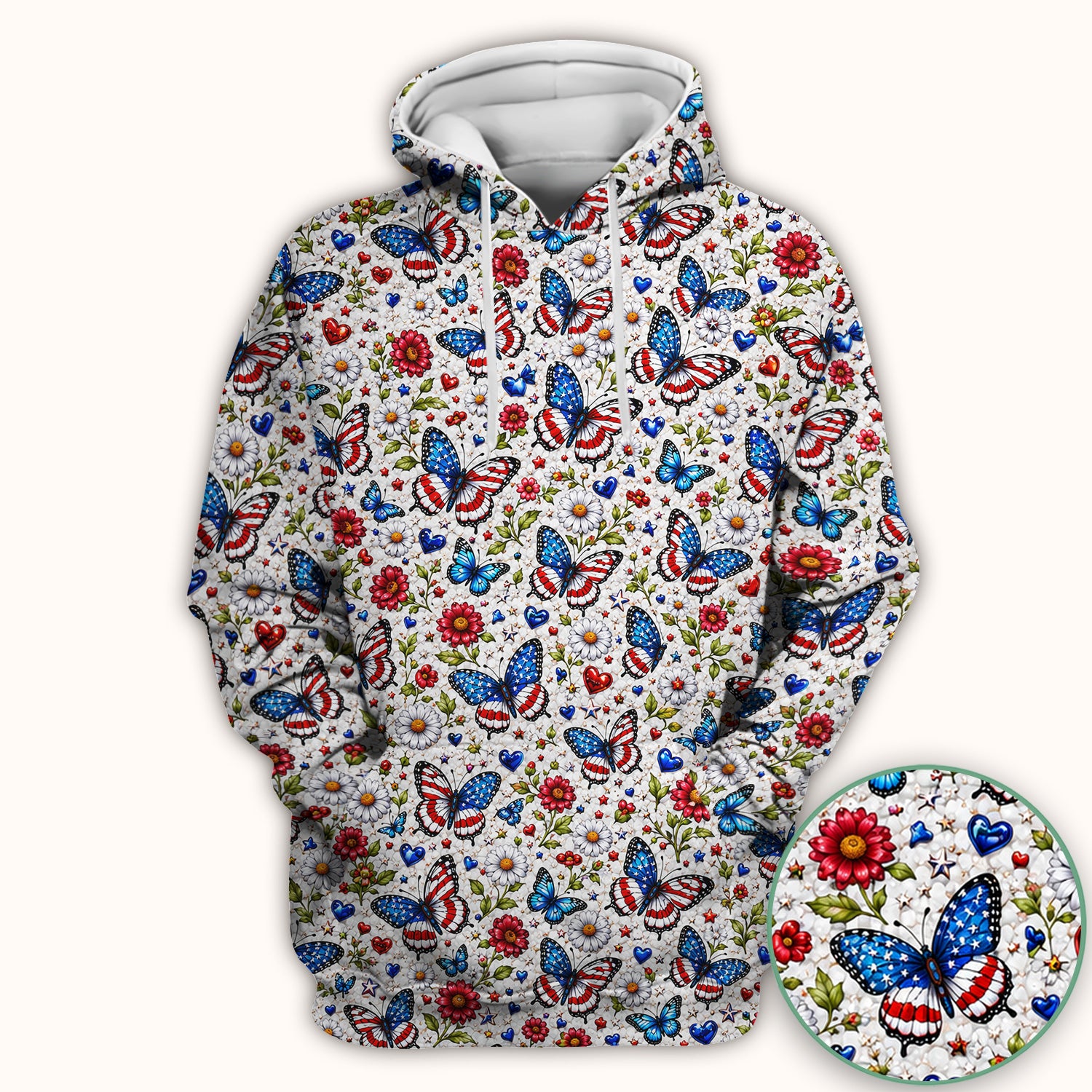 Patriotic Butterfly Daisy Heart Pattern Scrub Top, Comfortable Scrubs for Nurses