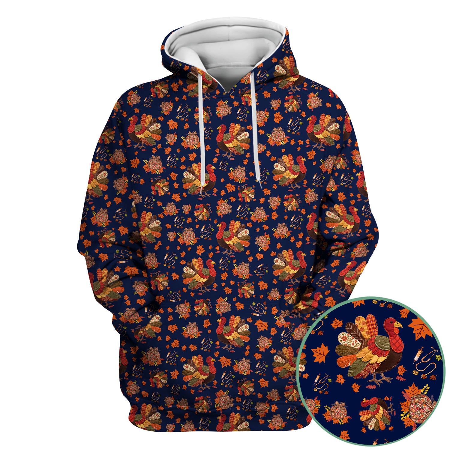 Thanksgiving Turkey Nurse Scrub Top for Women - Fall Leaves Pattern Shirts - Autumn Nursing Uniform Gift for RN LPN CNA