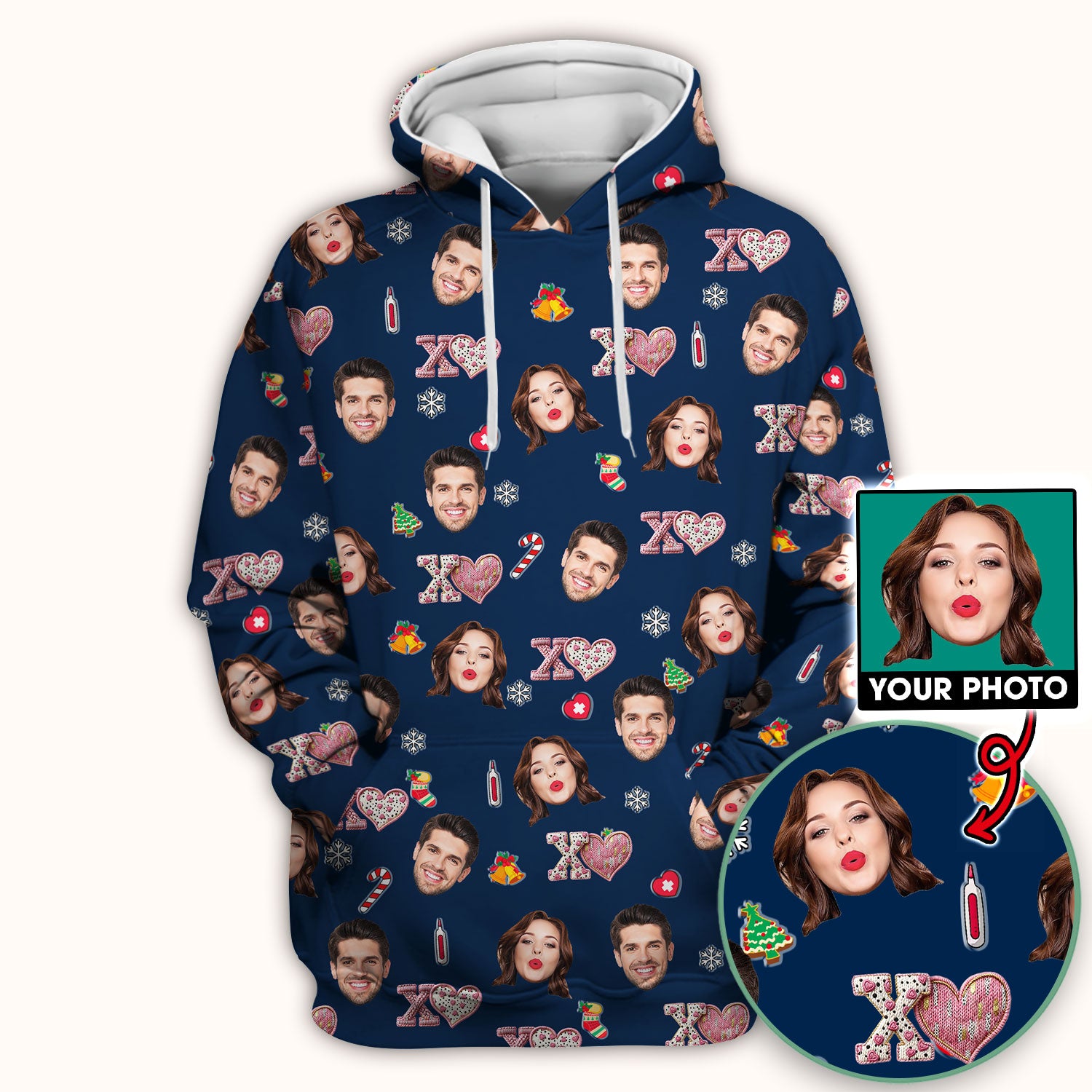 Custom Face Pattern XOXO Scrub Shirt, Personalized Photo Scrub Top, Breathable Fabrics Nursing Uniform