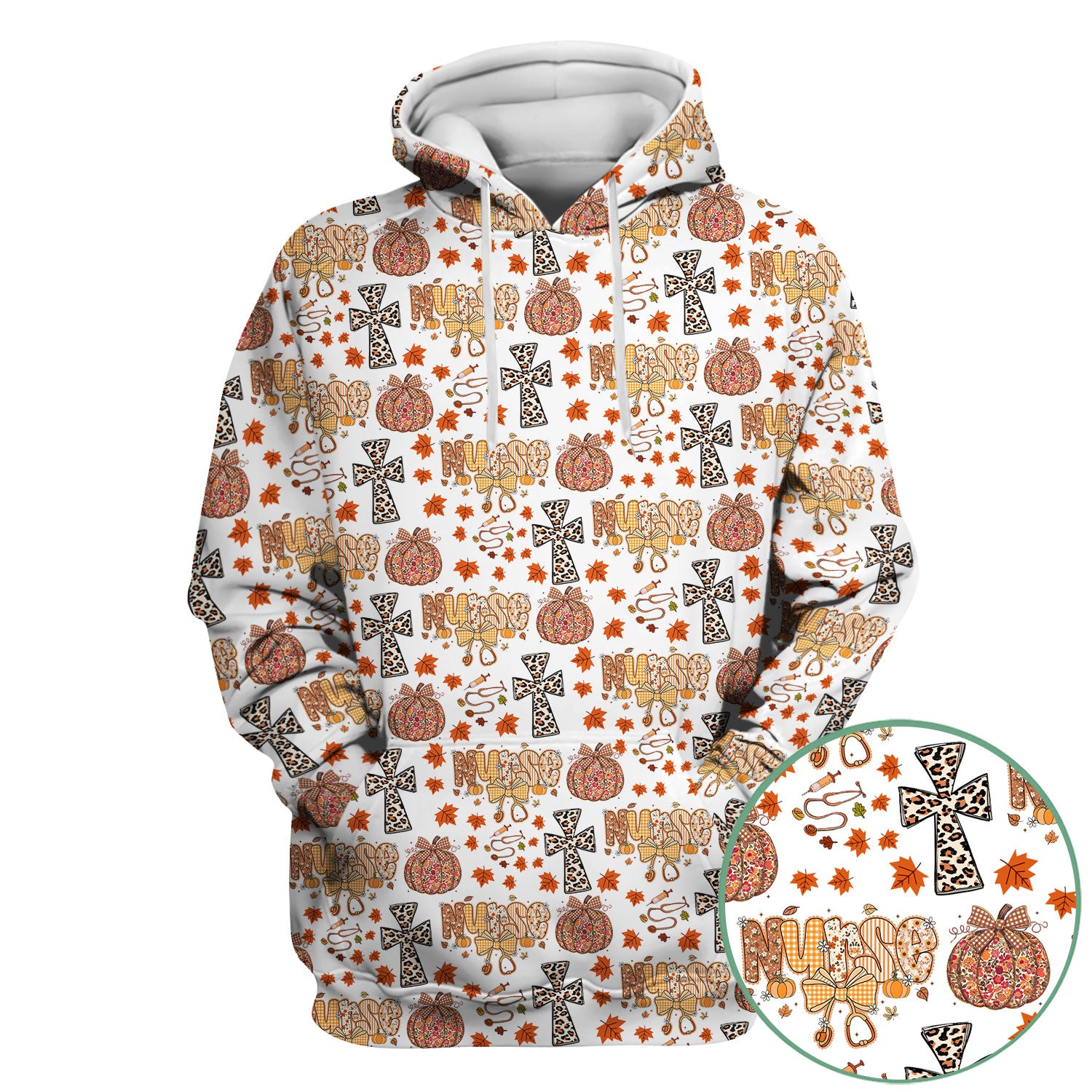 Floral Pumpkin Scrub Top for Women - Coquette Bow Thanksgiving Shirt - Comfortable Medical Uniform