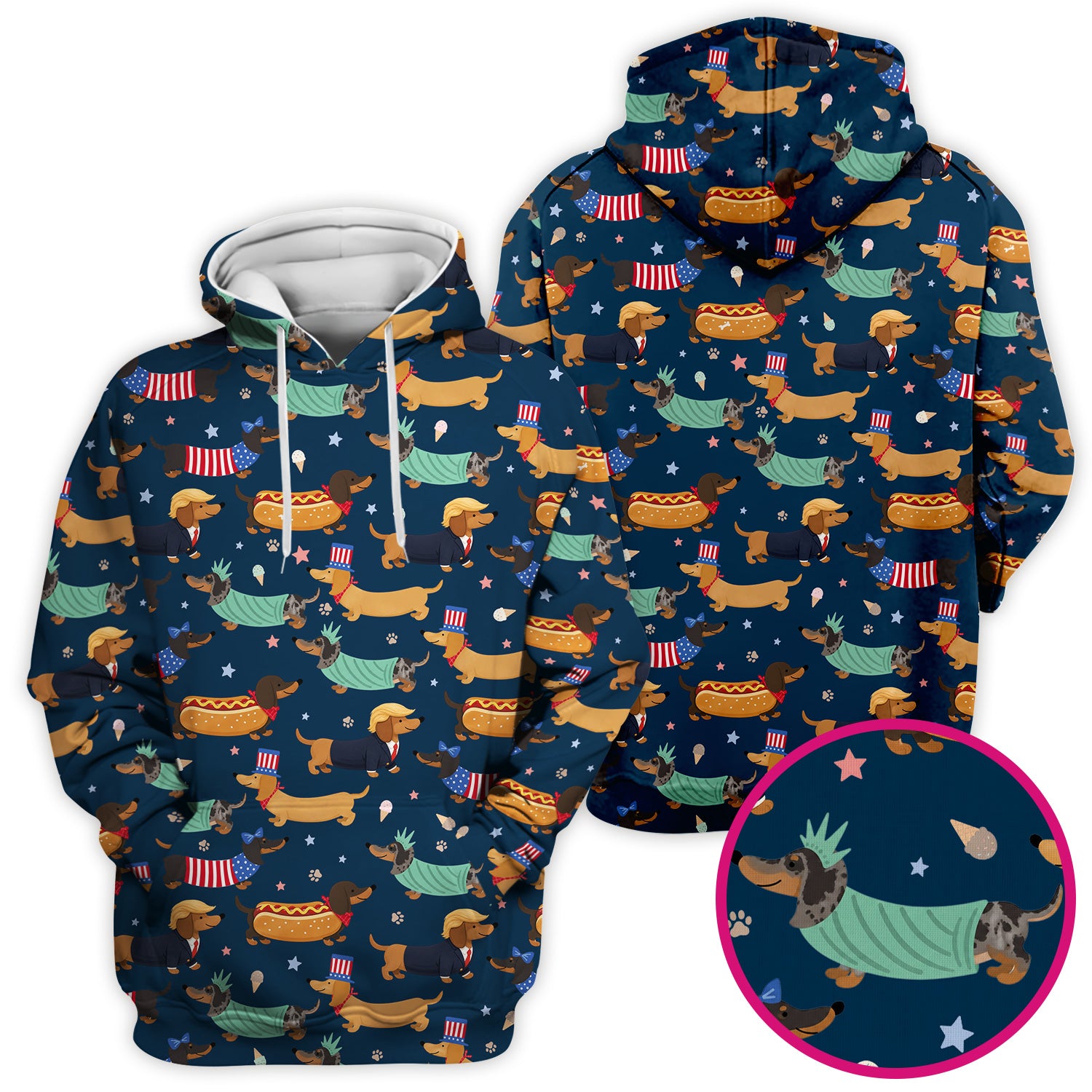 Funny Patriotic Dachshund Costume Dogs Pattern Scrub Top, Breathable Fabrics Nursing Uniform