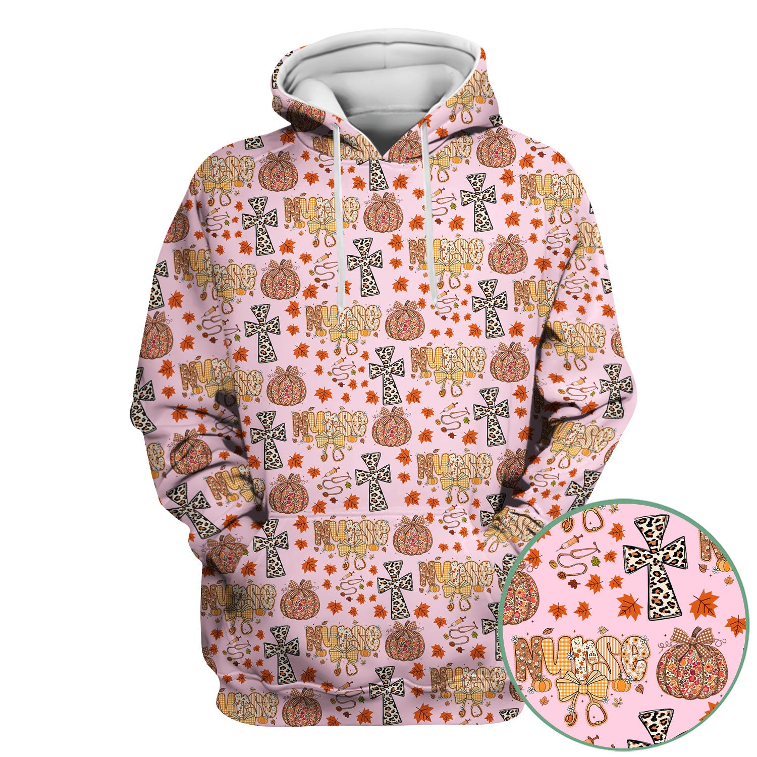 I Will Praise Him In Every Season - Boho Pumpkin Leopard Cross Fall Scrub Top for Nurse - Thanksgiving Med Uniform for Women