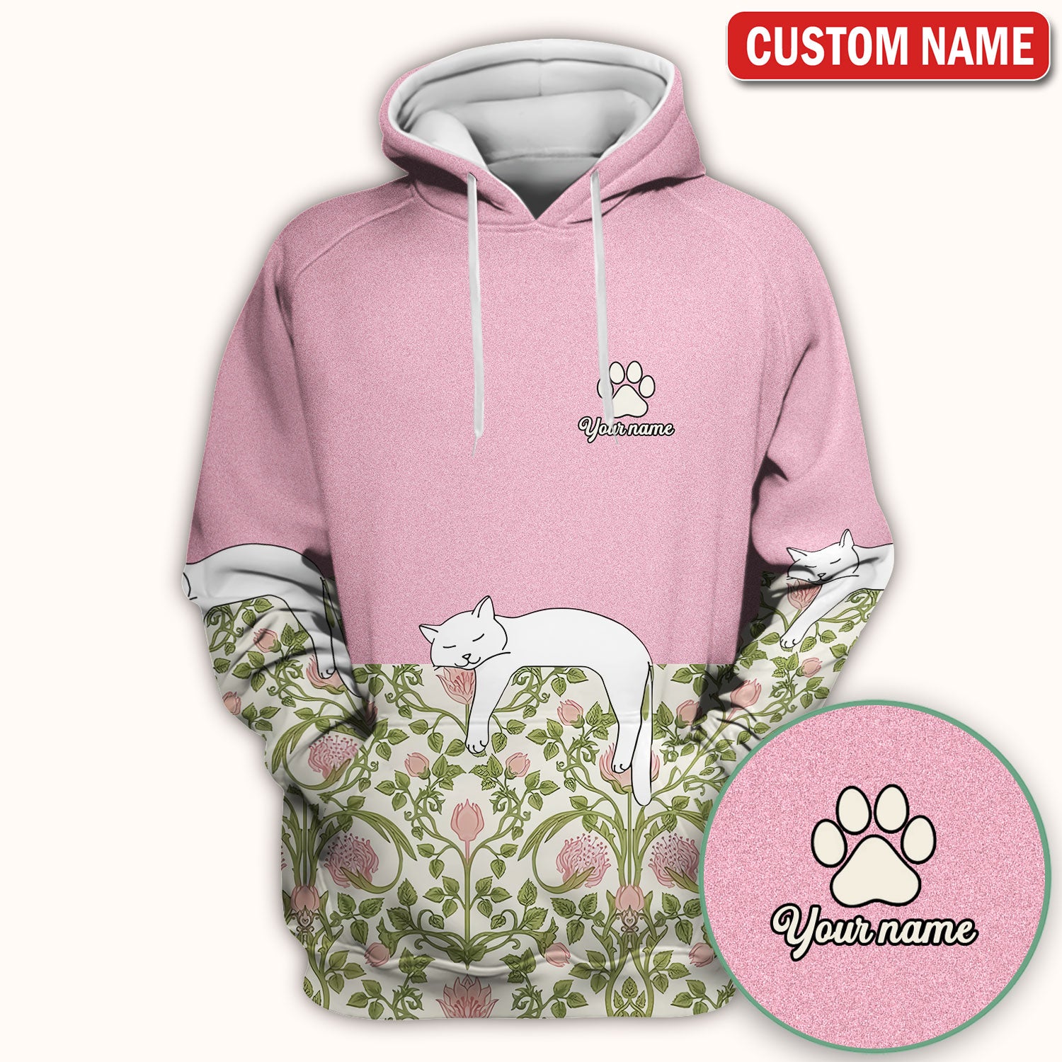 Personalized Cat Nurse Scrub Top, Custom Name Floral Scrub Shirt For Women, Breathable Fabrics Nursing Uniform