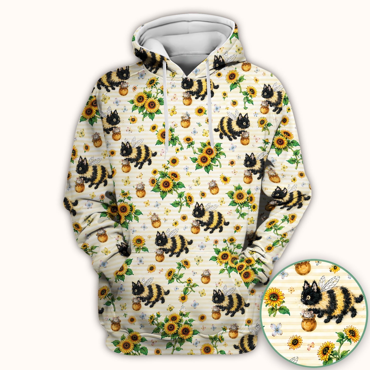 Cute Bumblebee Cat Sunflower Pattern Scrub Top, Comfortable Scrubs for Nurses