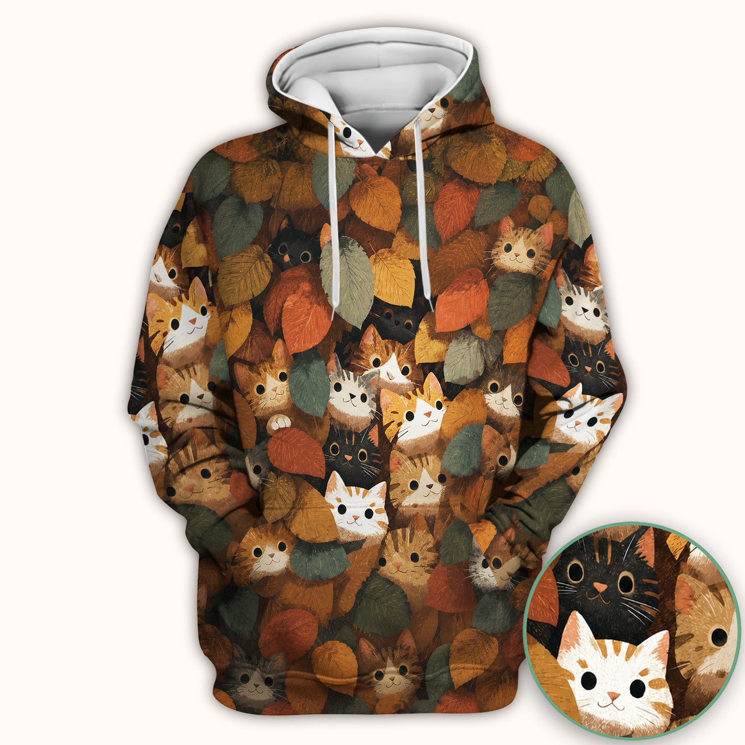 Cute Autumn Cat Leaf Pile Pattern Scrub Top, Comfortable Scrubs for Nurses