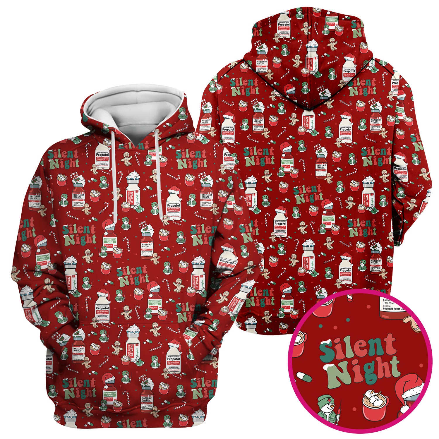 Funny Medicine Scrub Top for Nurses - Silent Night Propofol Print Christmas Scrub Tops with Candy Cane & Gingerbread - Holiday Medical Shirt Gift for RN CNA LPN