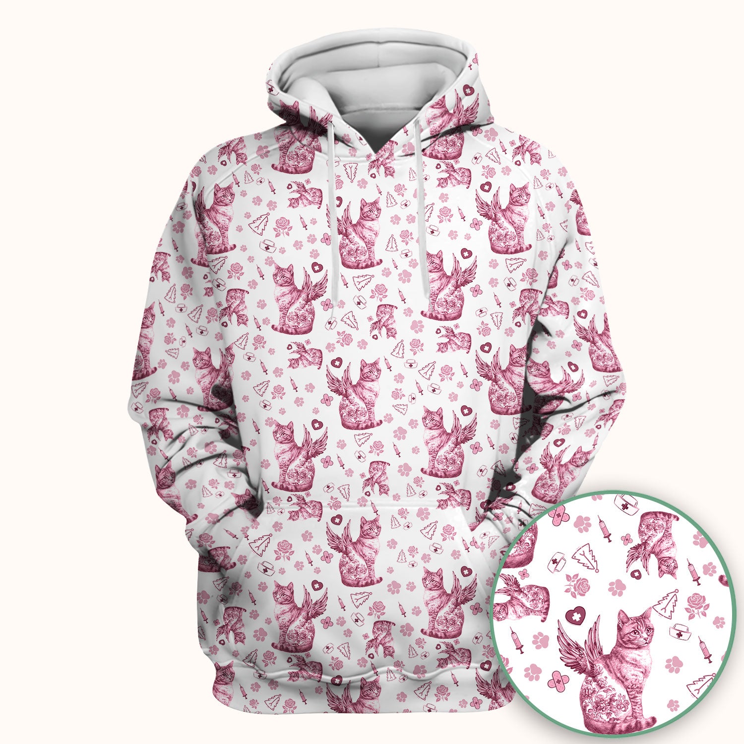Toile de Jouy Cat Angel Scrub Top - Blue Vintage Nurse Shirt - French Style Medical Uniform for Women RN LPN CNA Gift