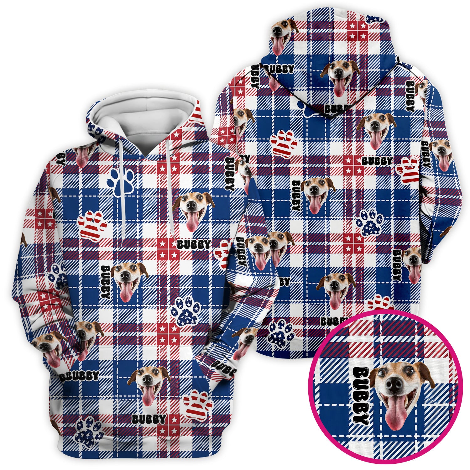 Custom Dog Face Scrub Top, Personalized Patriotic Dog Plaid Pattern Shirt, Custom Name Vet Tech Gift For Nursing