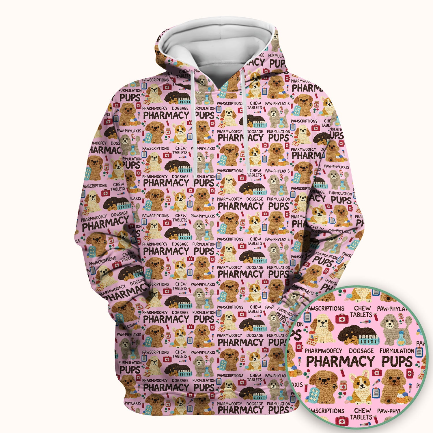 Pharmacy Pups Scrub Top for Women - Cute Dog Pattern Medical Shirt for Pharmacists & Vet Techs - Fun Blue Pharmacy Nurse Uniform