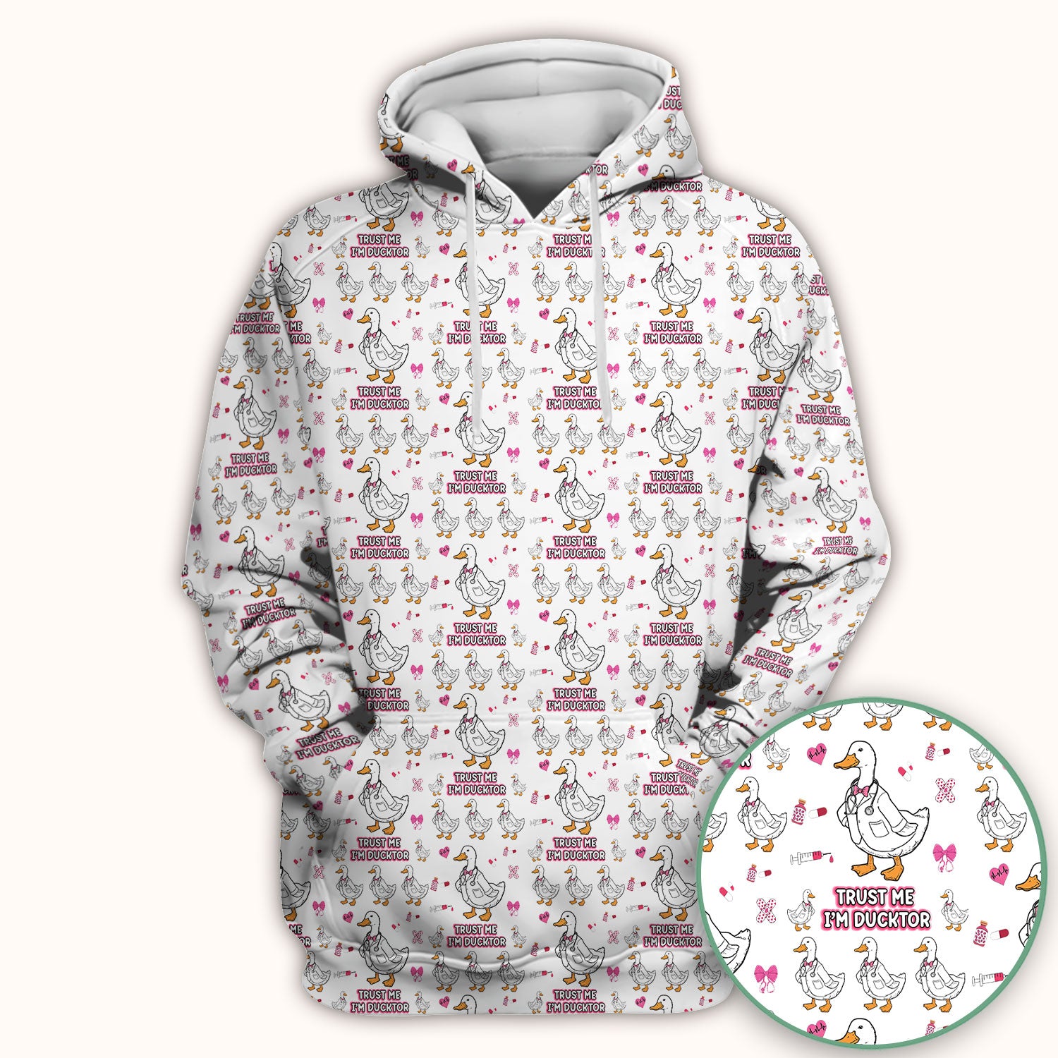 Trust Me I'm Ducktor Scrub Top, Funny Duck Pattern Scrub Shirt, Breathable Fabrics Nursing Uniform For Women