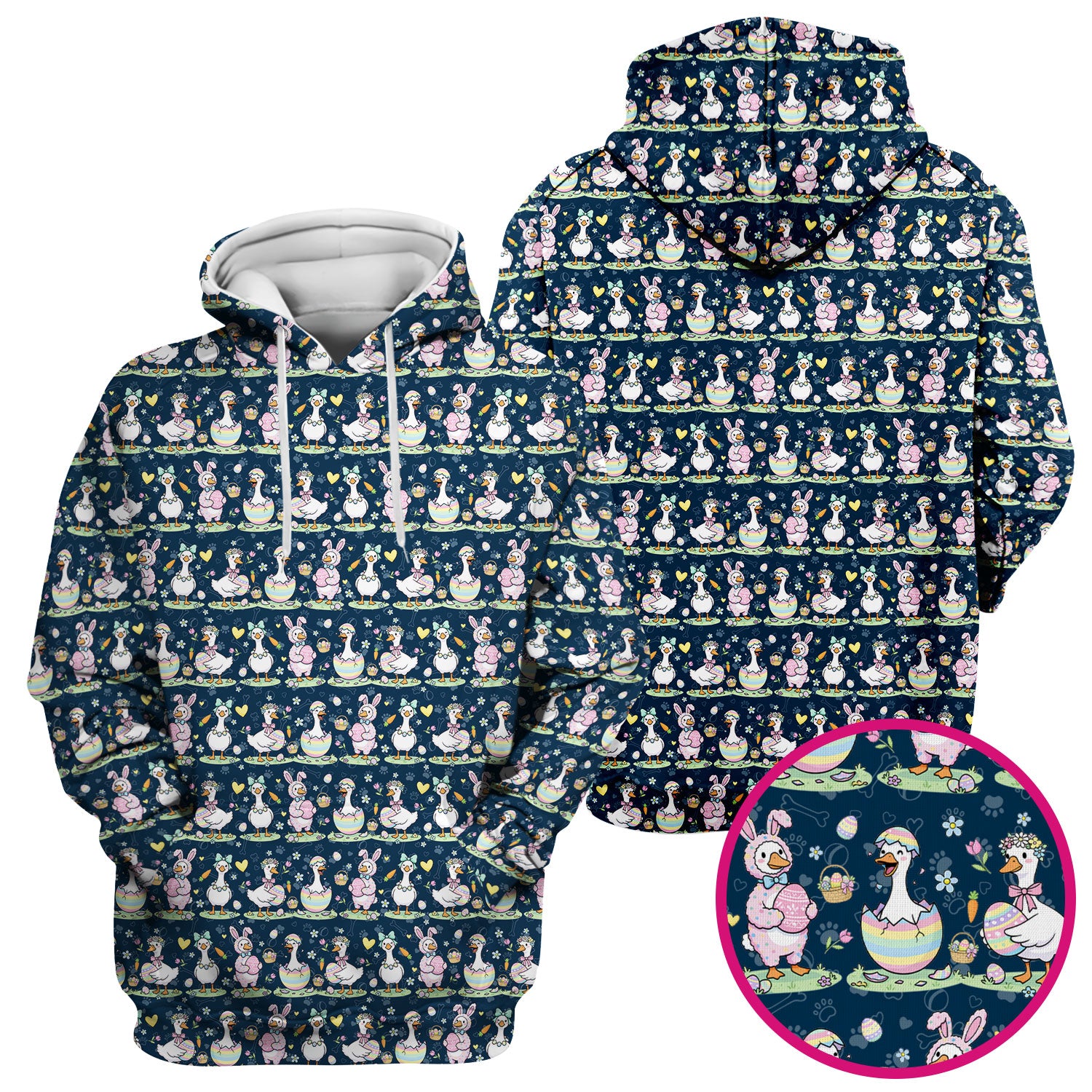 Pastel Easter Goose Bunny Egg Pattern Scrub Top, Comfortable Scrubs for Nurses