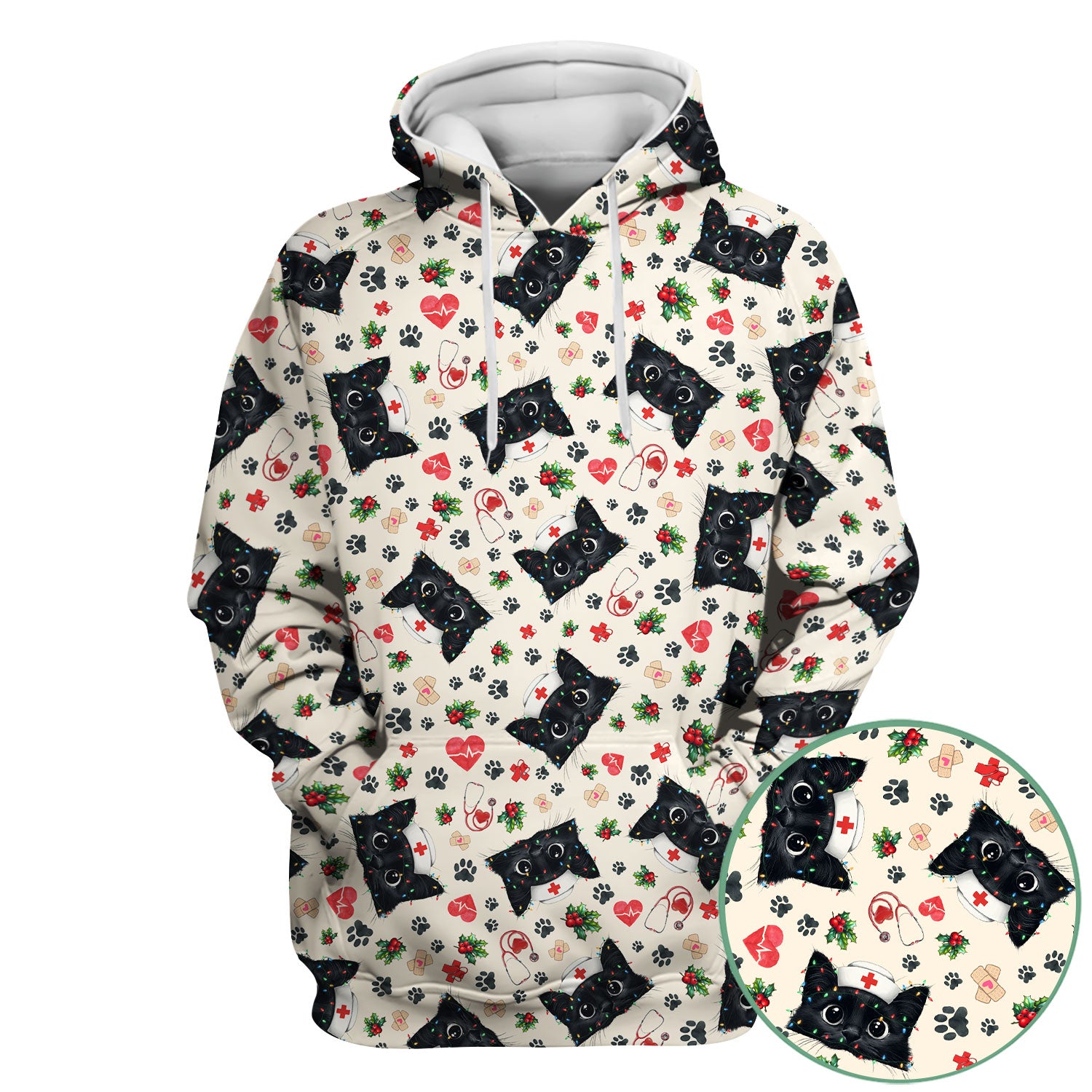 Black Cat Scrub Top for Nurse - Cute Kittens Christmas Medical Uniform - Funny Holiday Gift for Women