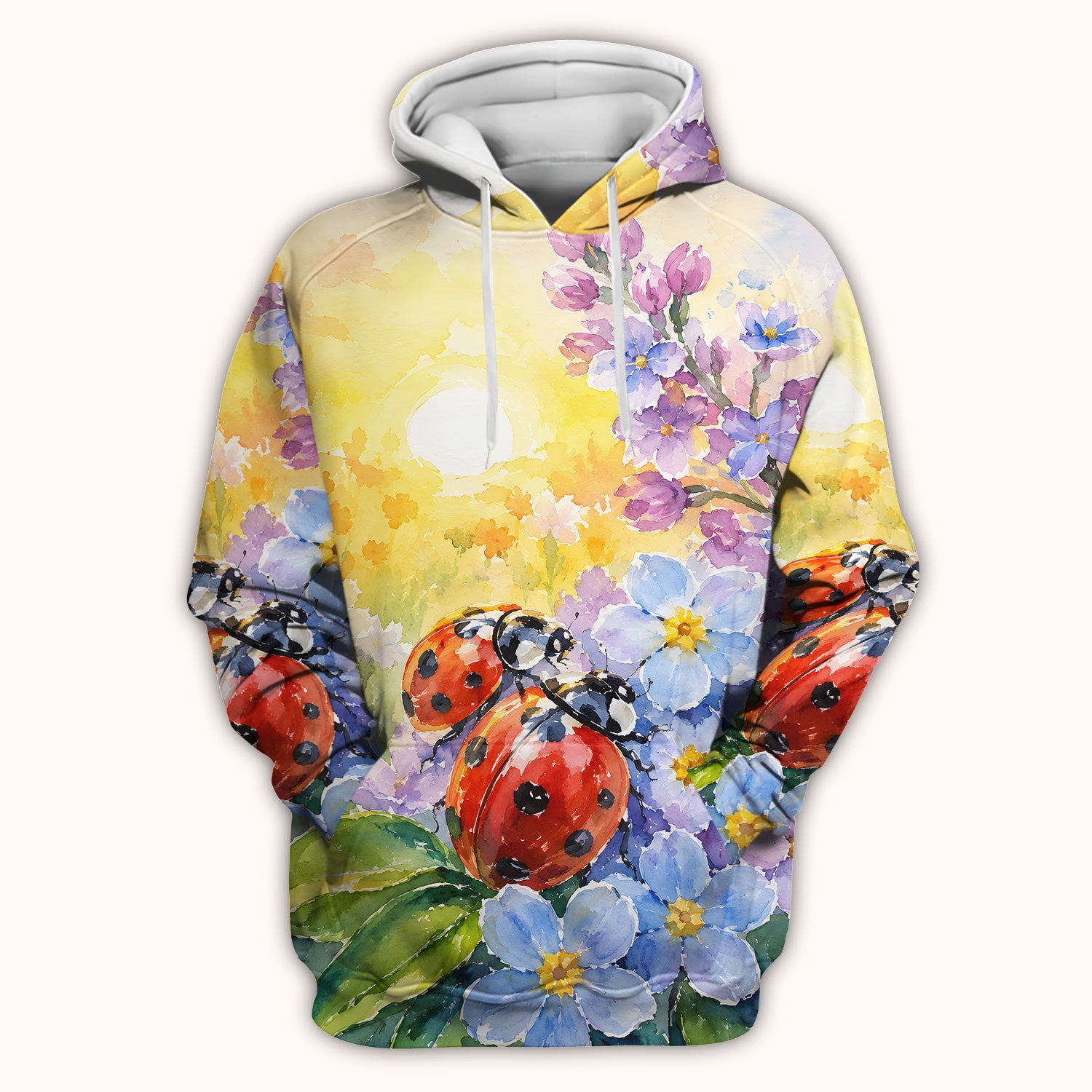 Ladybug Spring Flower Garden Print Scrub Top, Comfortable Scrubs for Nurses
