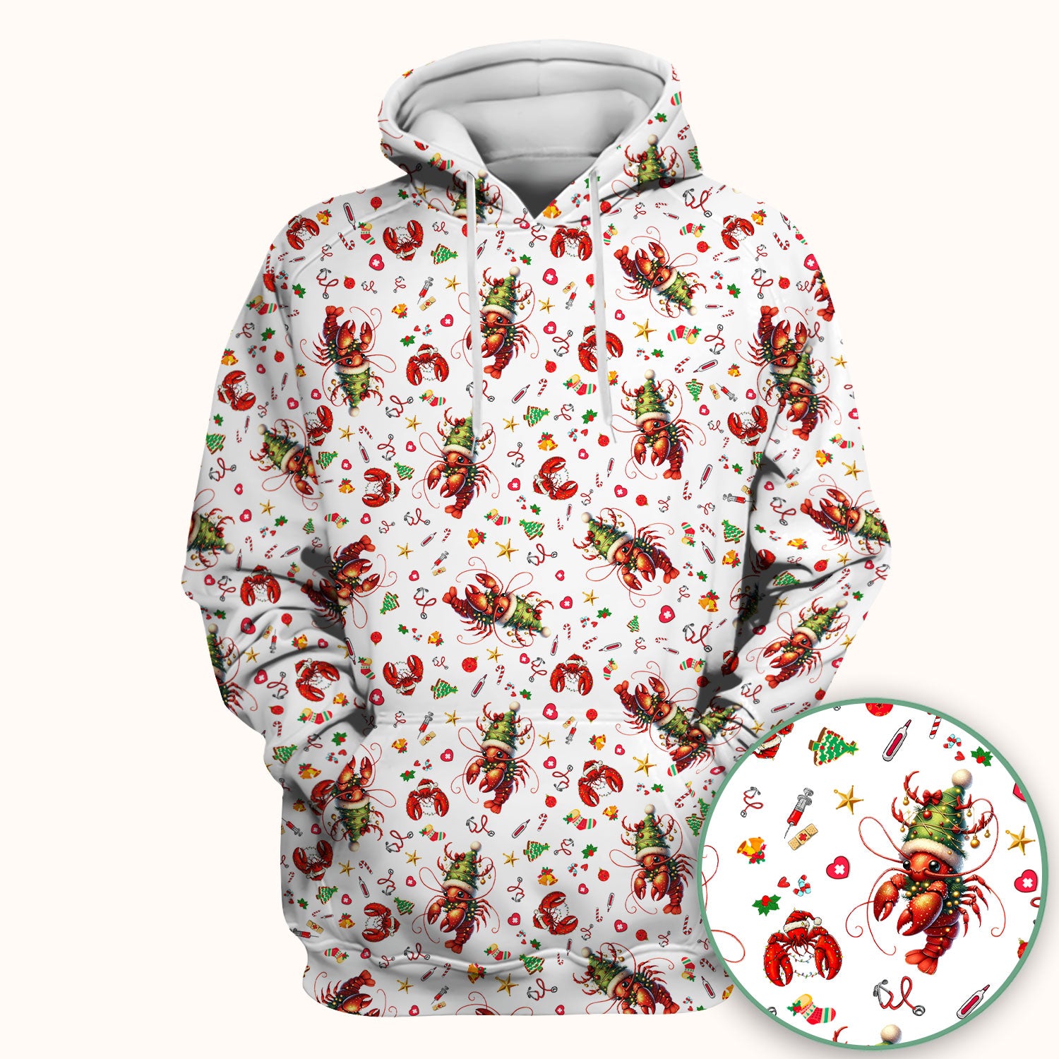 Whimsical Crawfish Christmas Scrub Top – Southern Christmas Cajun Holiday Crawfish Pattern – Cute Medical Uniform for Nurses, Vets And Healthcare Workers