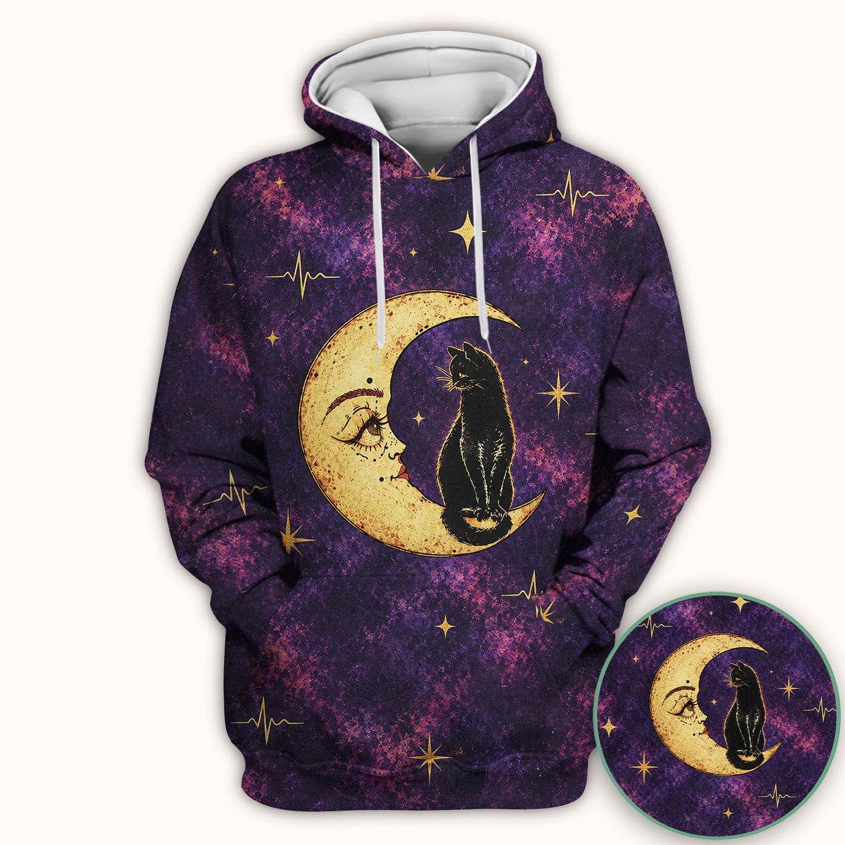 Celestial Nurse Black Cat Crescent Moon Scrub Top, Comfortable Scrubs for Nurses