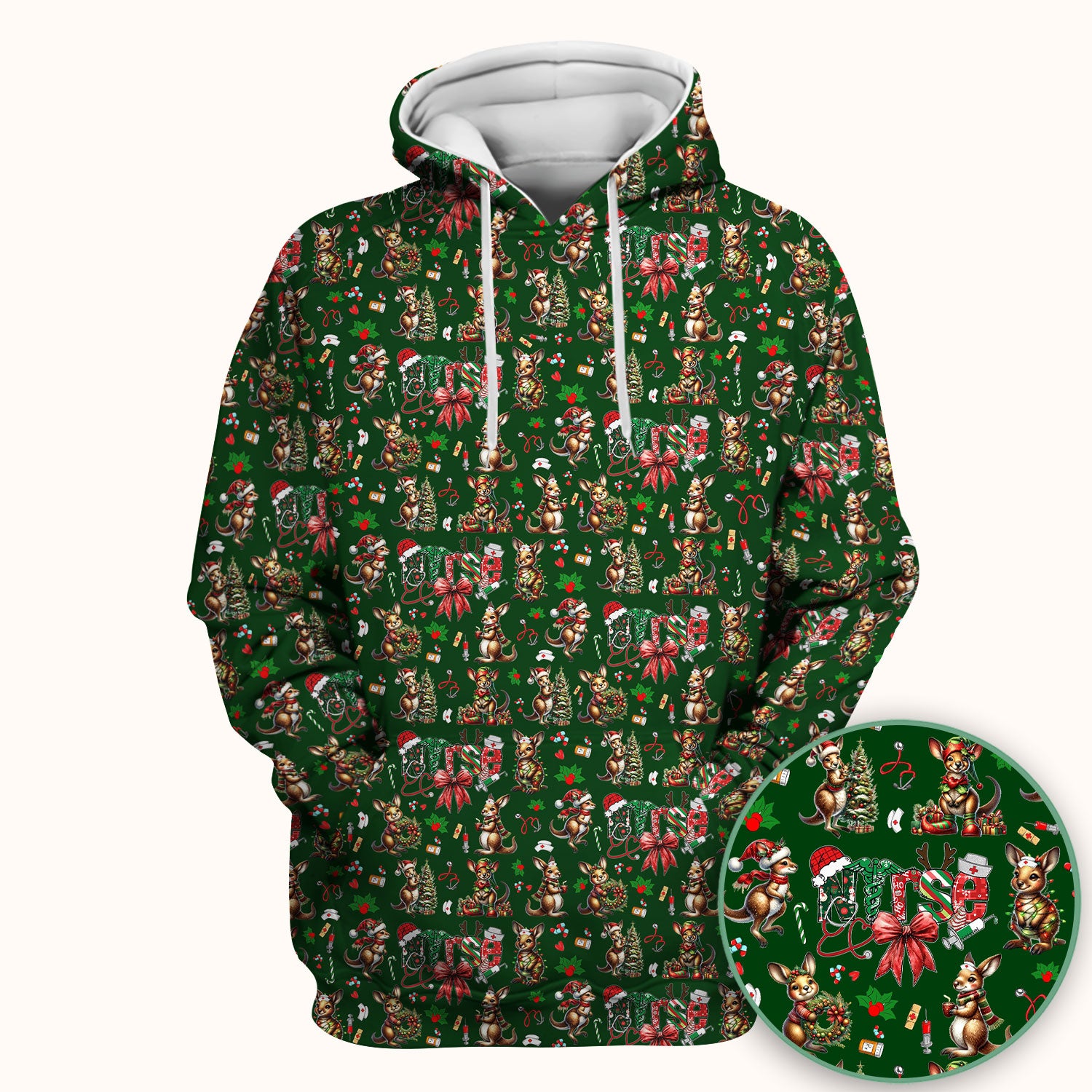 Whimsical Kangaroo Christmas Scrub Top – Festive Australian Animals Holiday Pattern – Cute Medical Uniform for Nurses, Vets & Healthcare Workers