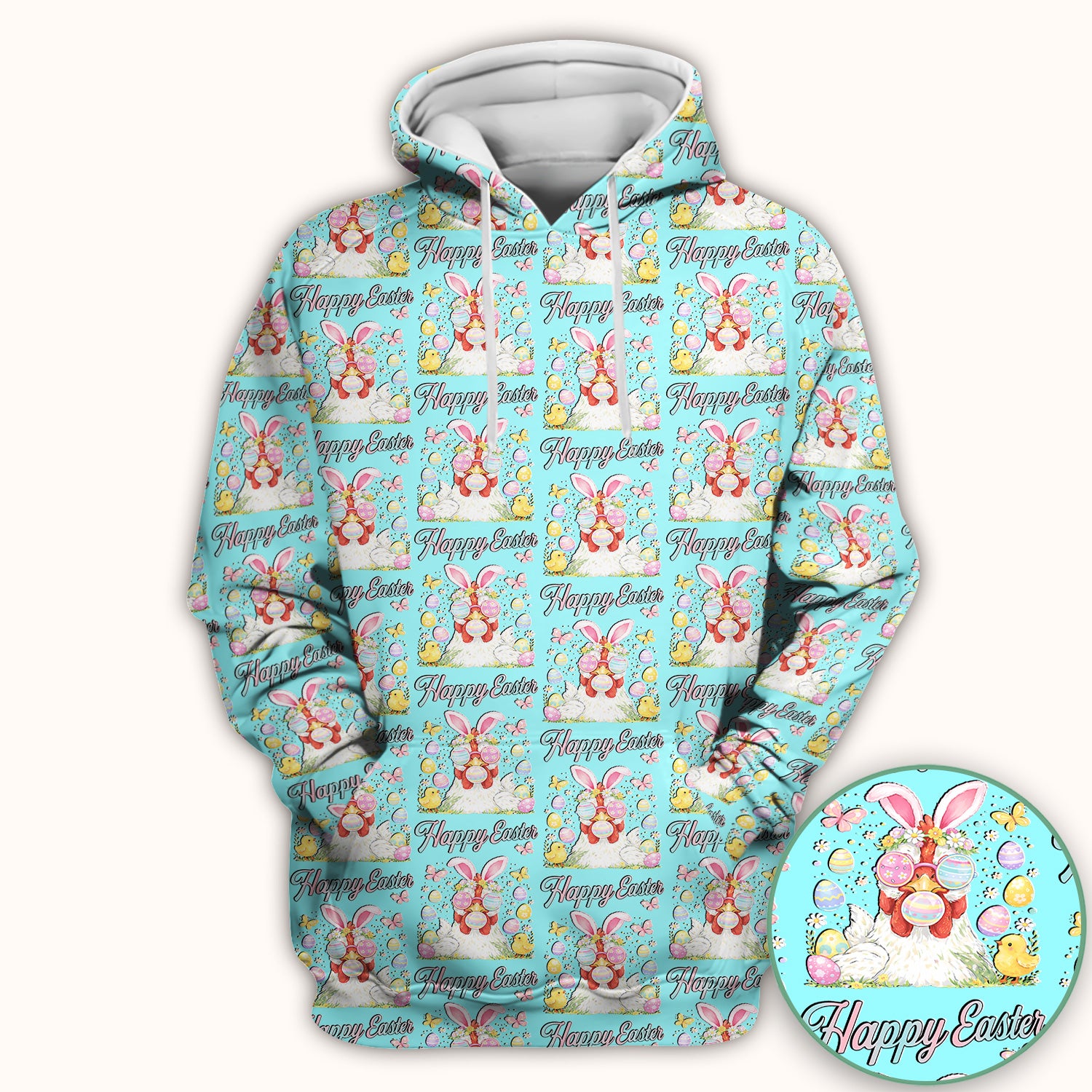 Happy Easter Bunny Eggs Pattern Scrub Top, Comfortable Scrubs for Nurses